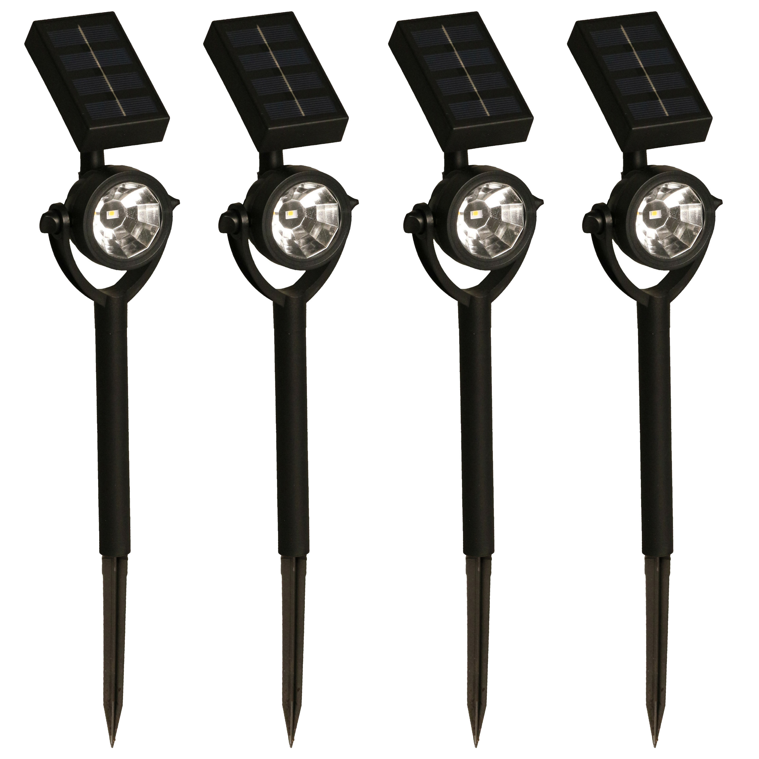 Solar tuinlamp-spotlamp 4x zwart LED Softtone effect oplaadbaar L8 x B5,5 x H35 cm