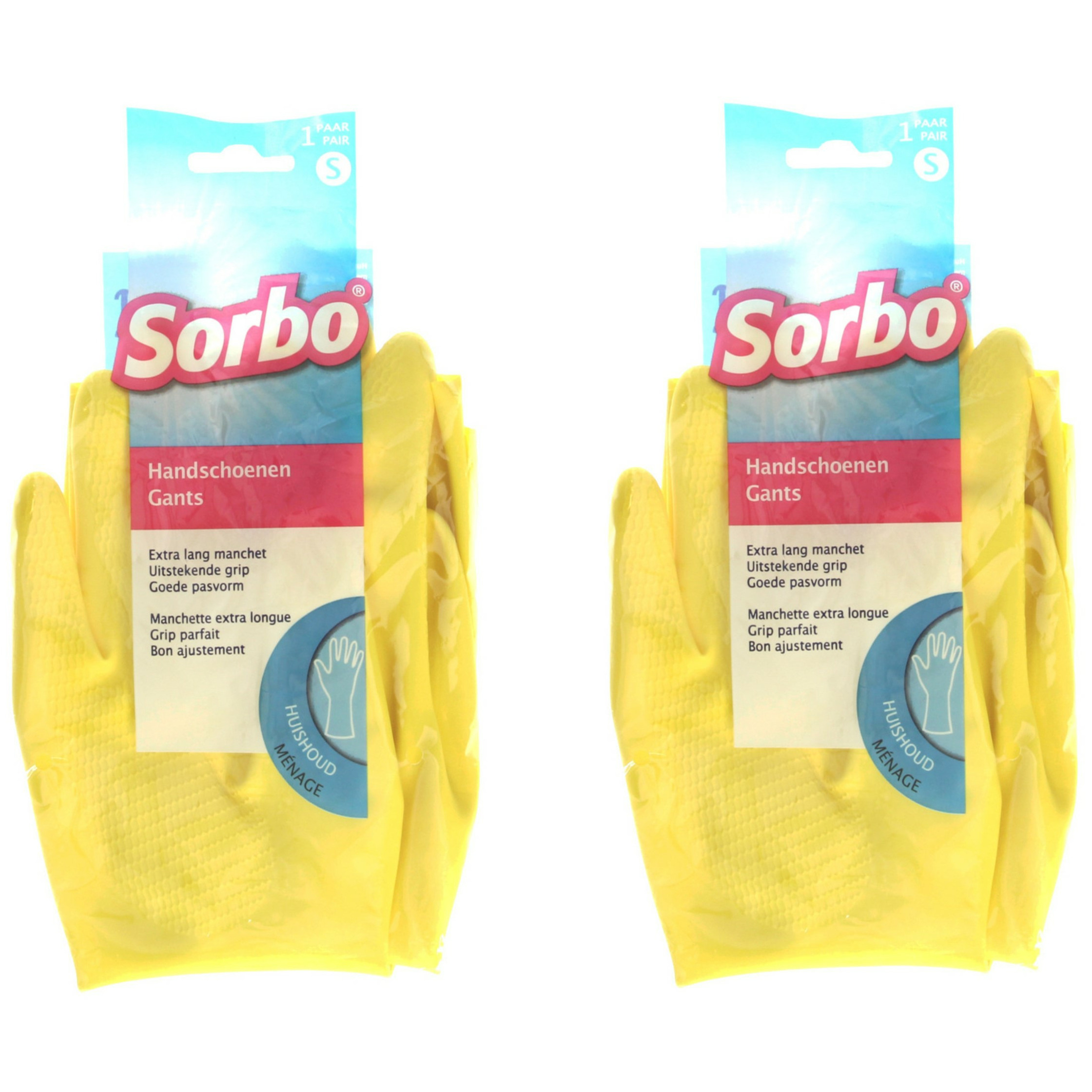 Sorbo Schoonmaakhandschoenen 2x maat S geel extra lang huishoudhandschoenen
