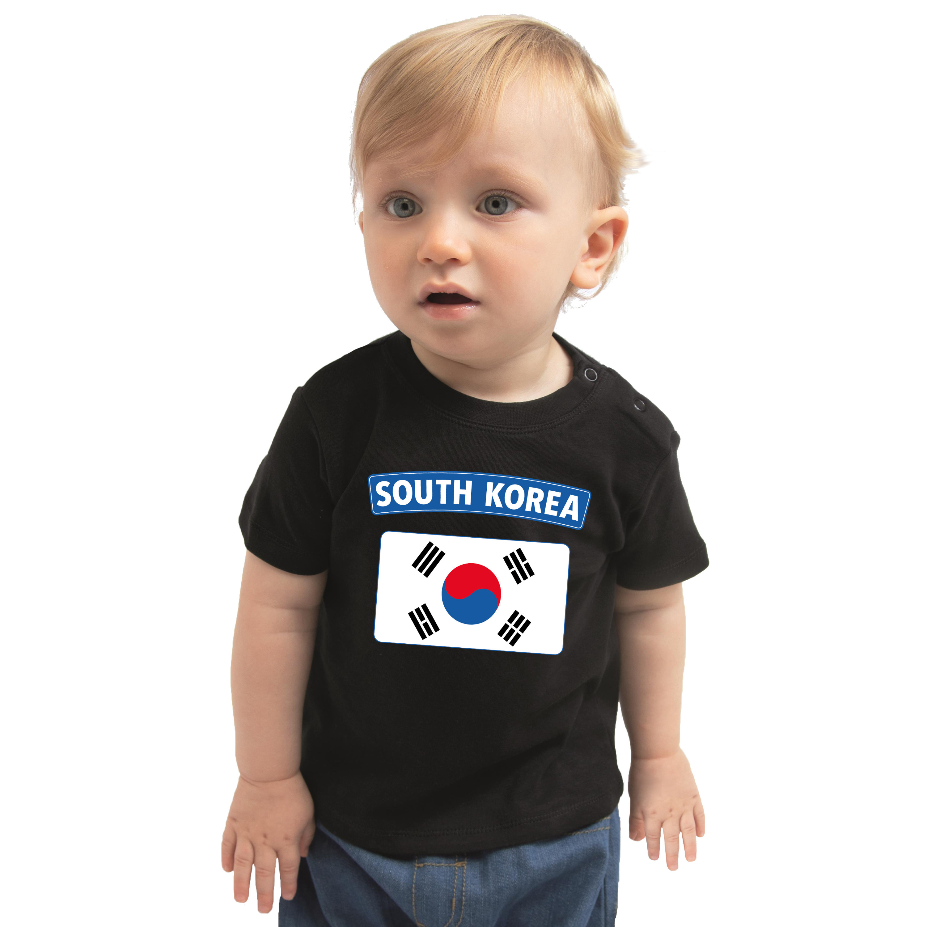 South-Korea-Zuid-Korea landen shirtje met vlag zwart voor babys