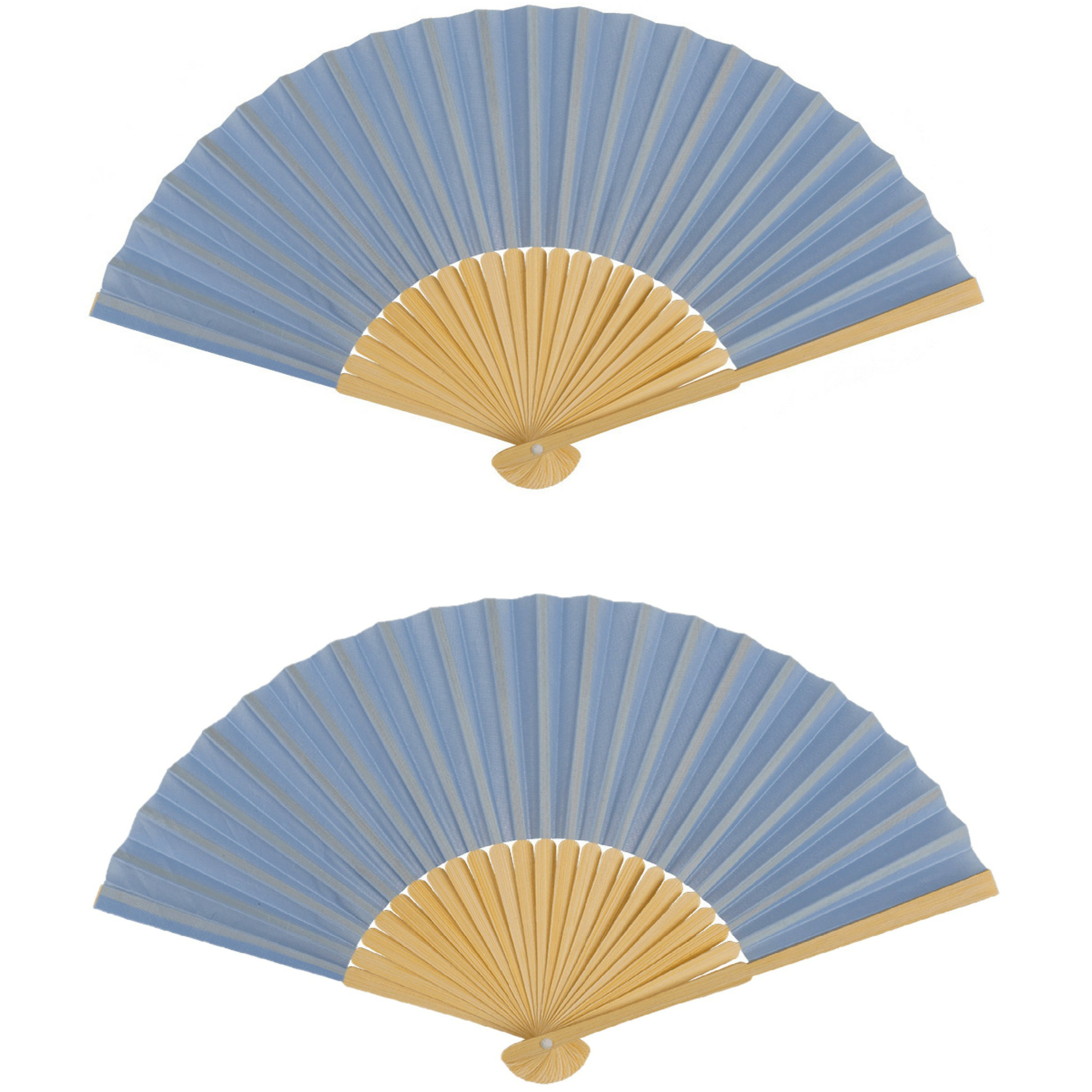 Spaanse handwaaier 2x pastelkleuren korenblauw bamboe-papier 21 cm