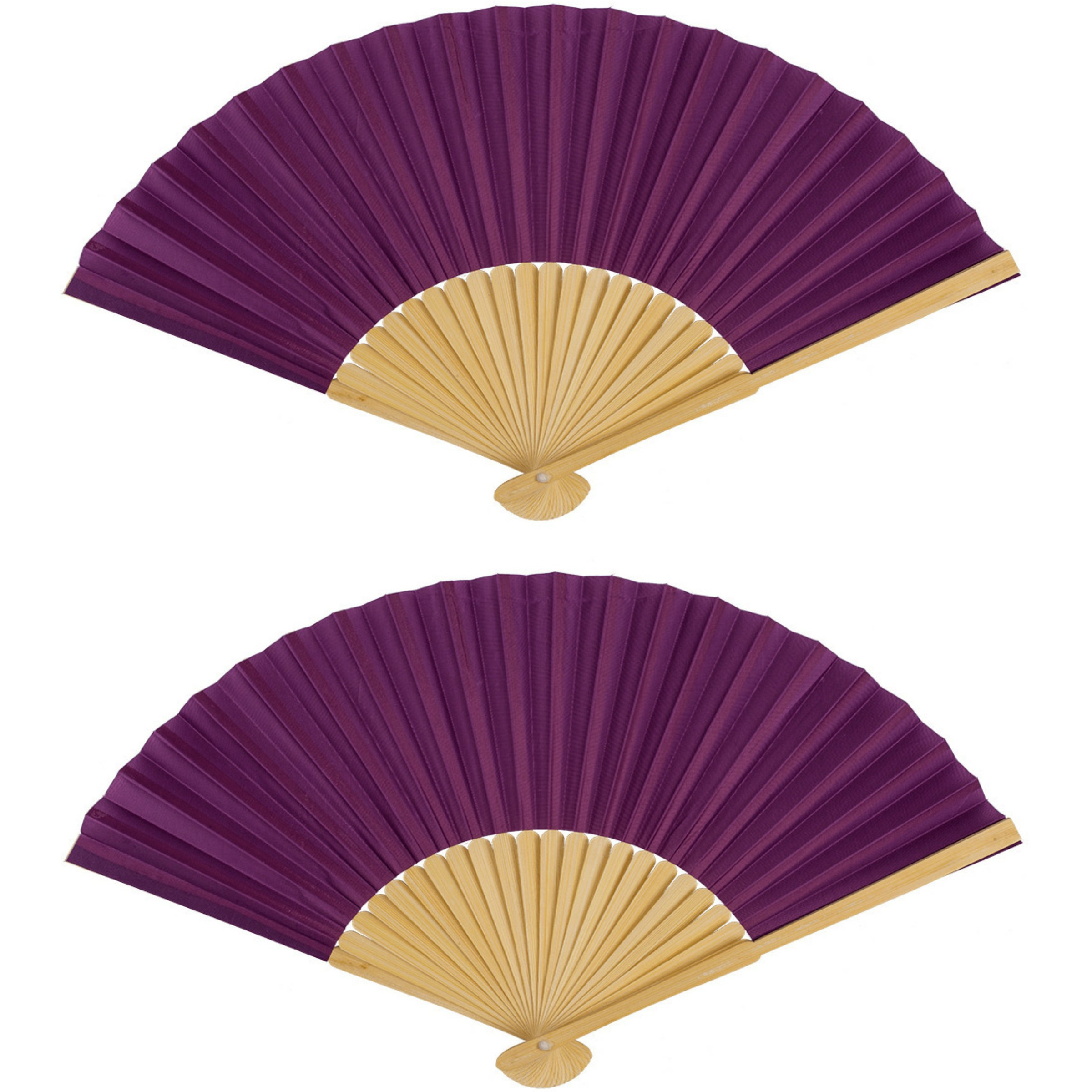 Spaanse handwaaier 2x special colours aubergine paars bamboe-papier 21 cm