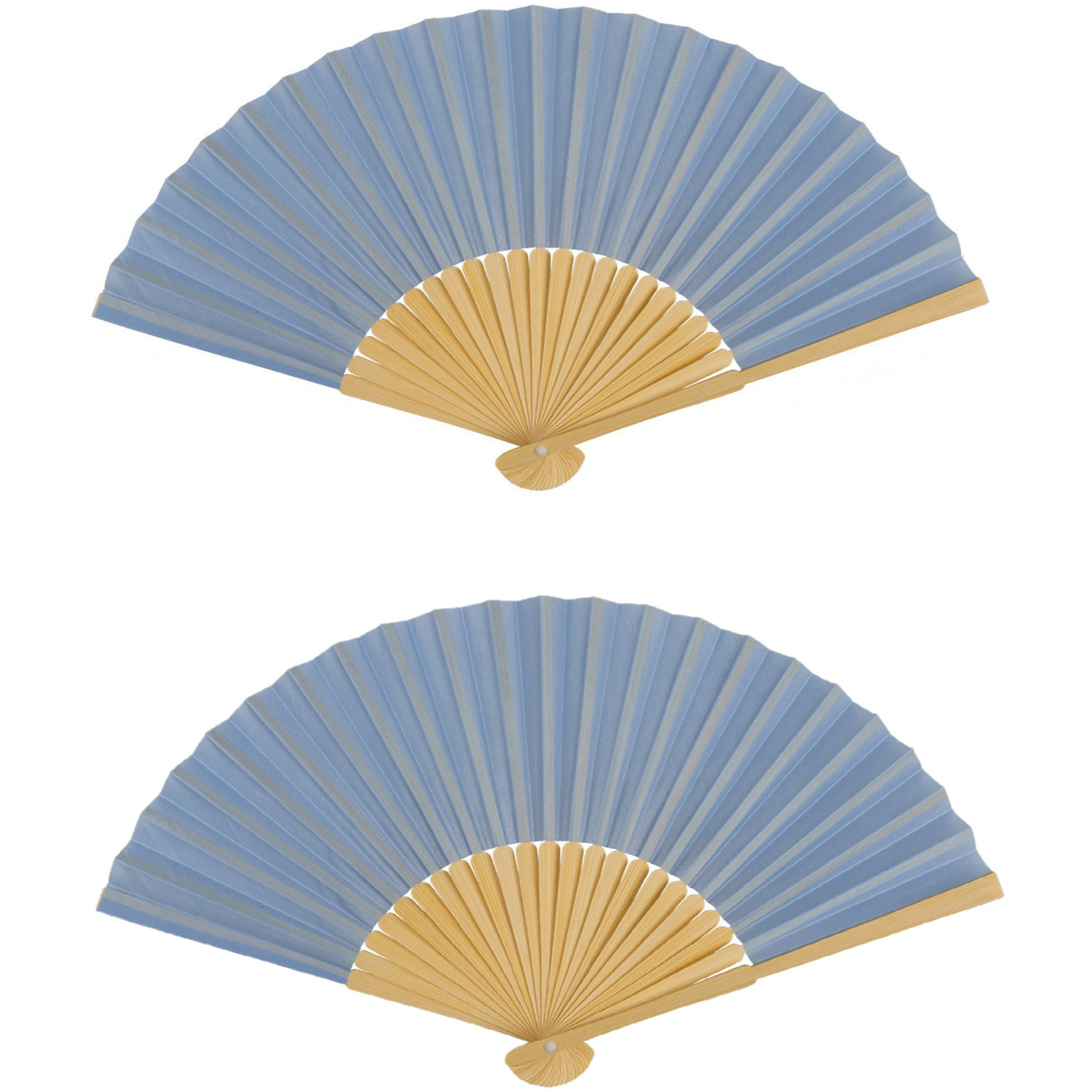 Spaanse handwaaier 4x pastelkleuren korenblauw bamboe-papier 21 cm