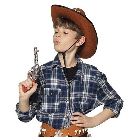 Speel cowboy-sheriff revolver-pistool zilver 20 cm Western thema