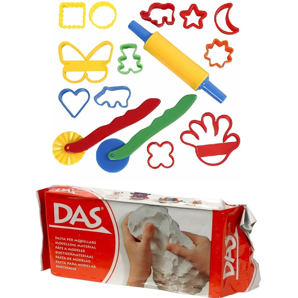 Speelgoed klei combi pakket van 1 kilo witte klei met 15-delige kleivormen set