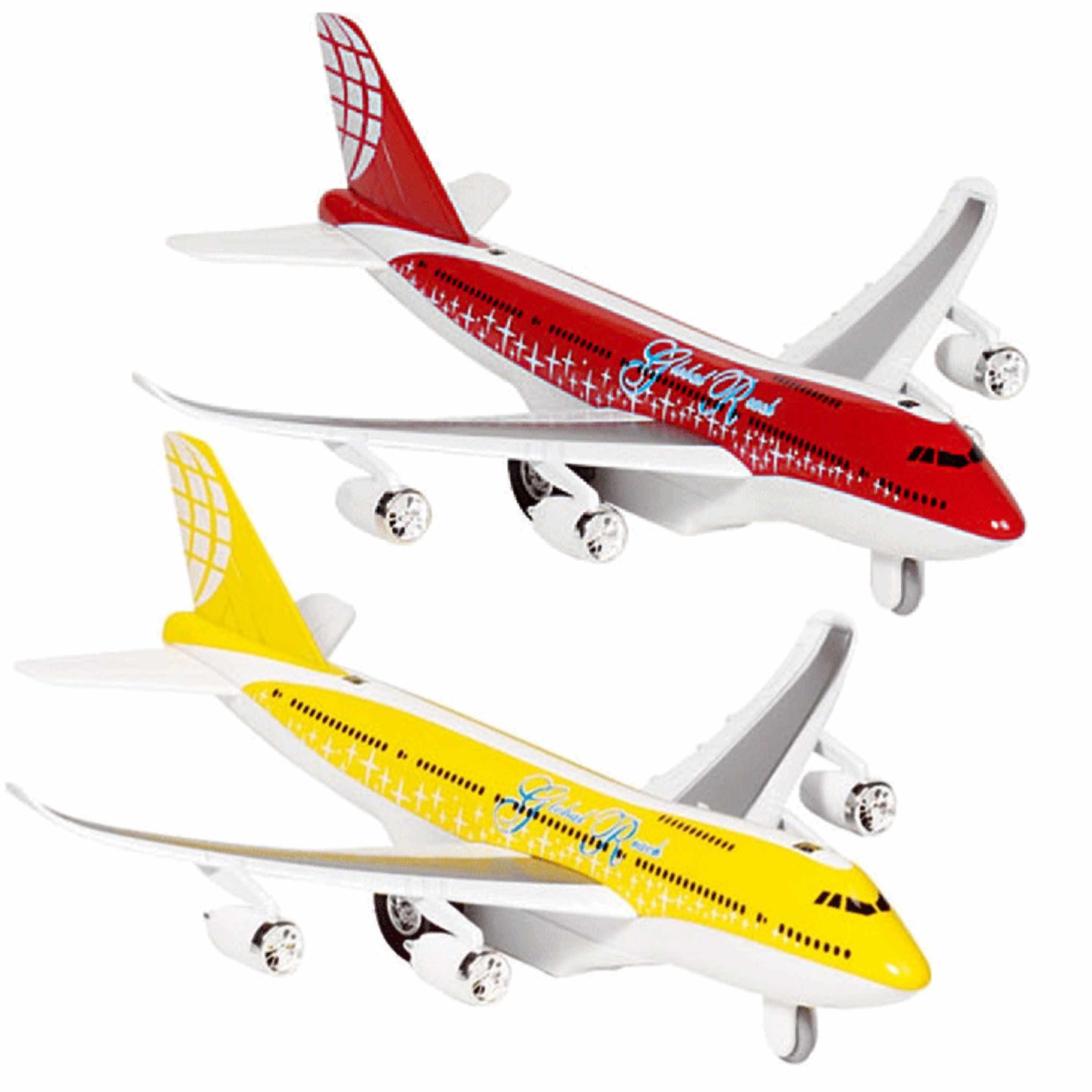 Speelgoed vliegtuigen setje van 2 stuks geel en rood 19 cm