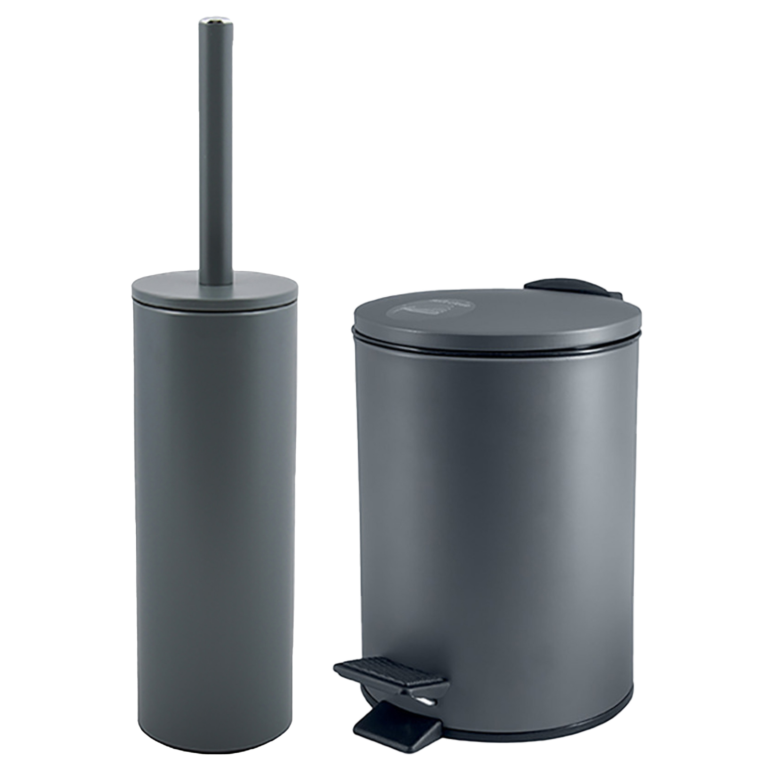 Spirella Badkamer-toilet accessoires set toiletborstel en pedaalemmer 3L metaal donkergrijs