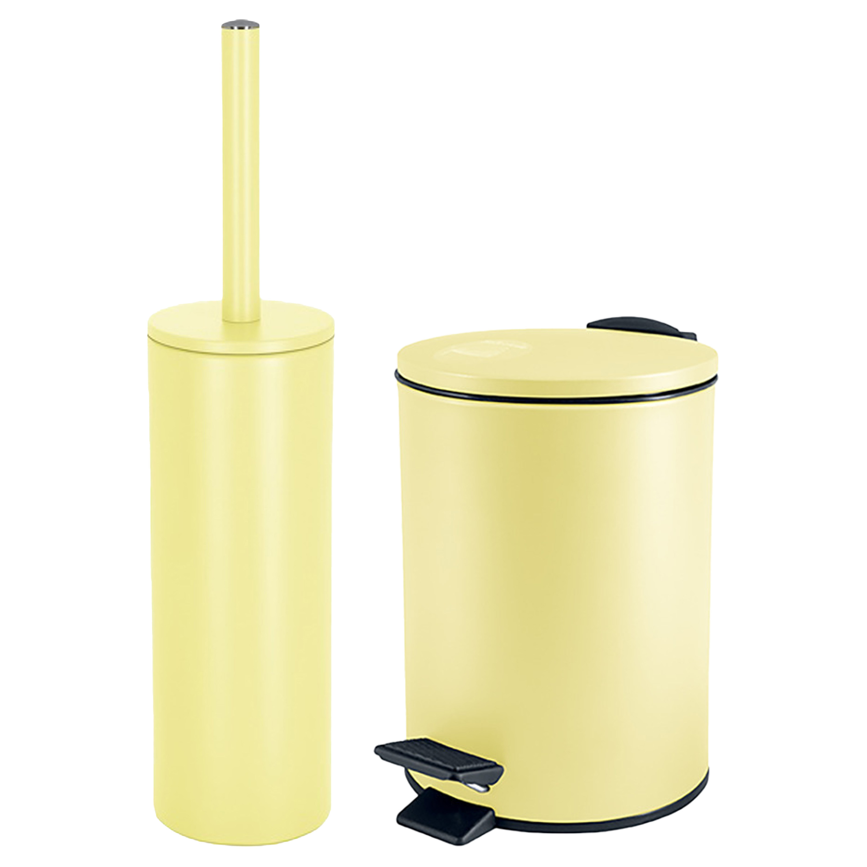 Spirella Badkamer-toilet accessoires set toiletborstel en pedaalemmer 5L metaal geel