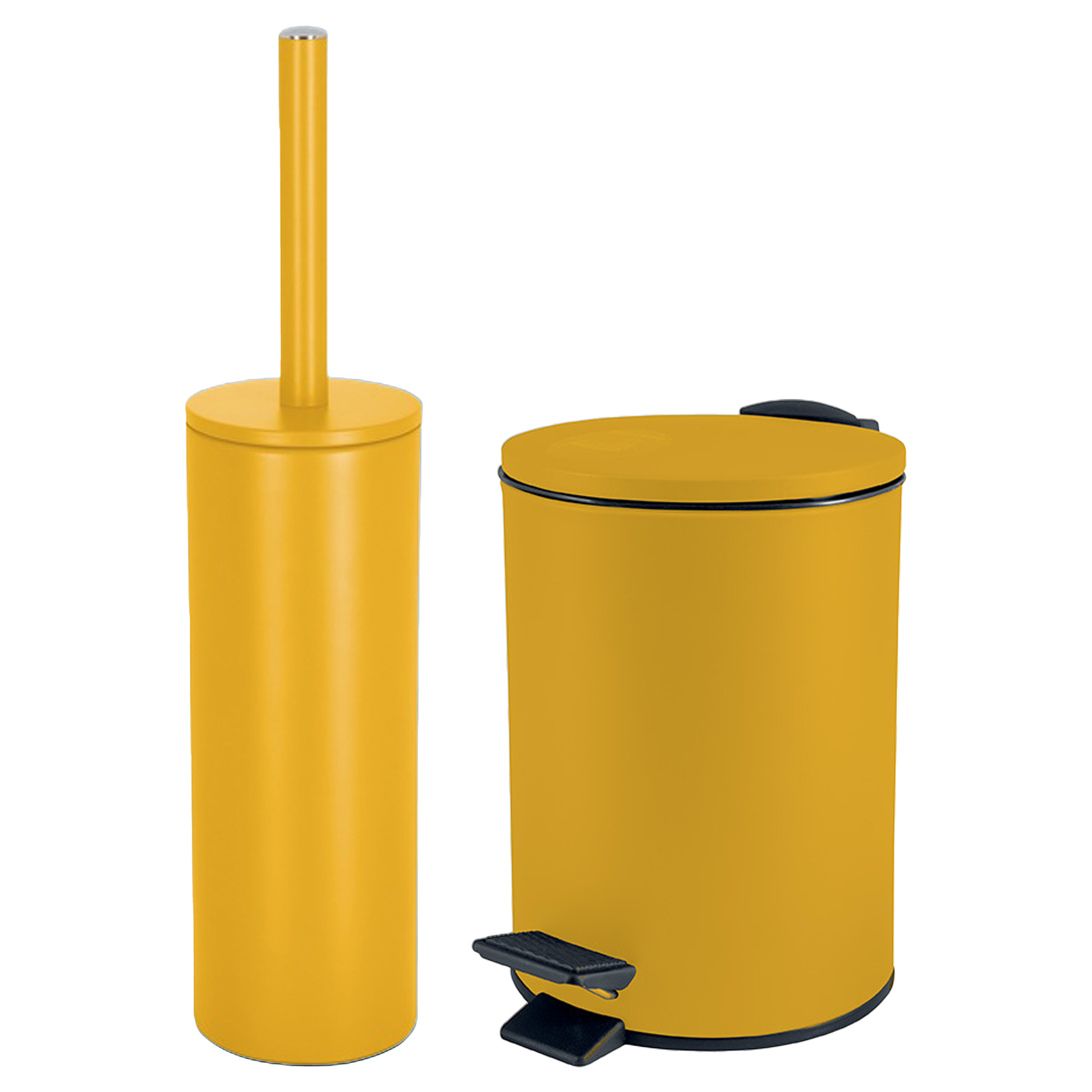 Spirella Badkamer-toilet accessoires set toiletborstel en pedaalemmer 5L metaal saffraan geel