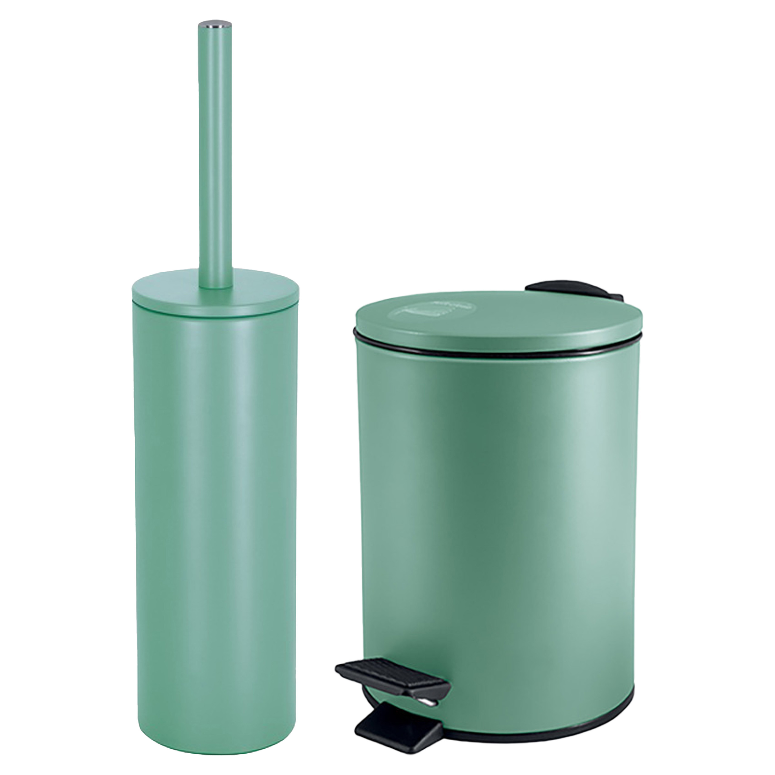 Spirella Badkamer-toilet accessoires set toiletborstel en pedaalemmer 5L metaal salie groen