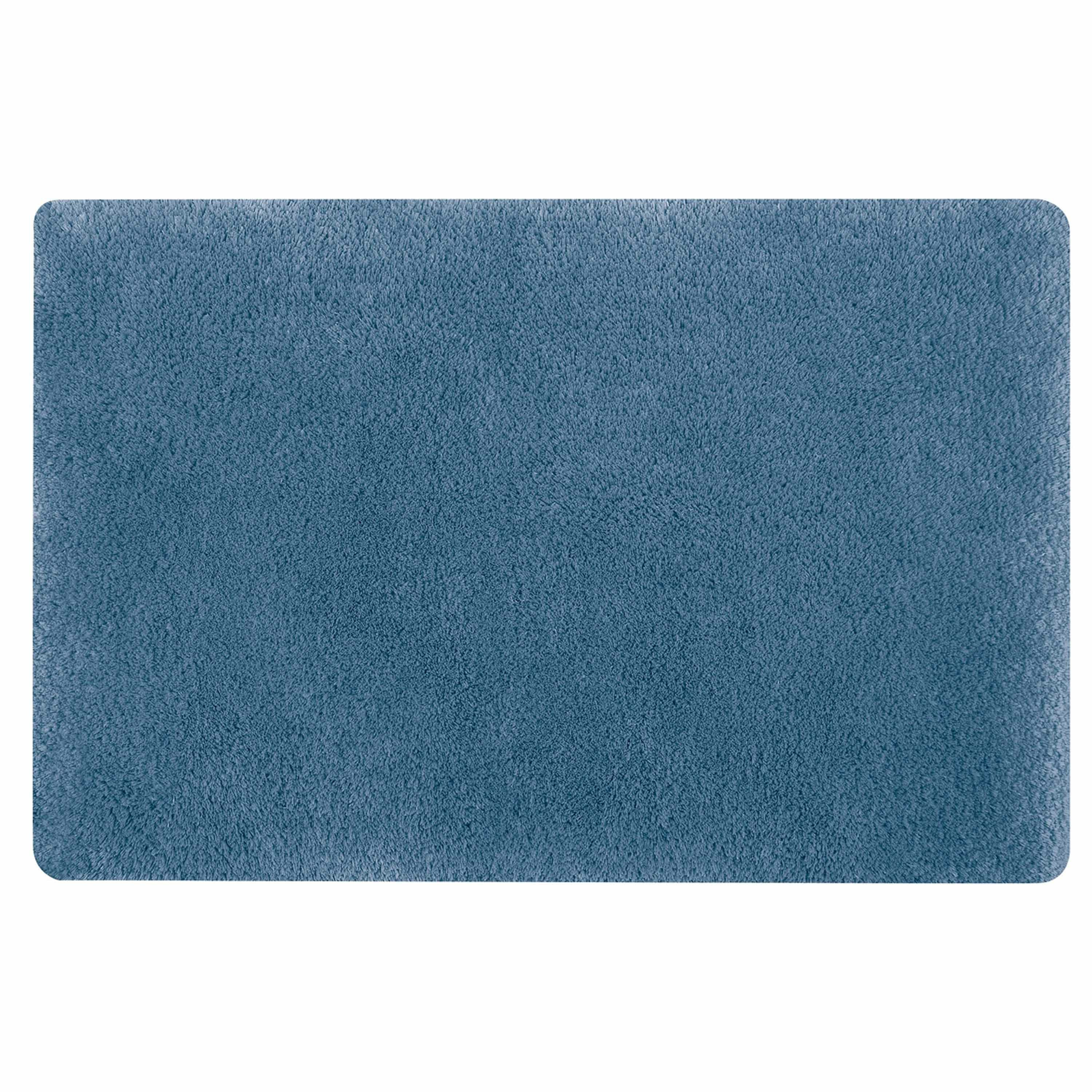 Spirella badkamer vloer kleedje-badmat tapijt hoogpolig en luxe uitvoering blauw 40 x 60 cm Microfib