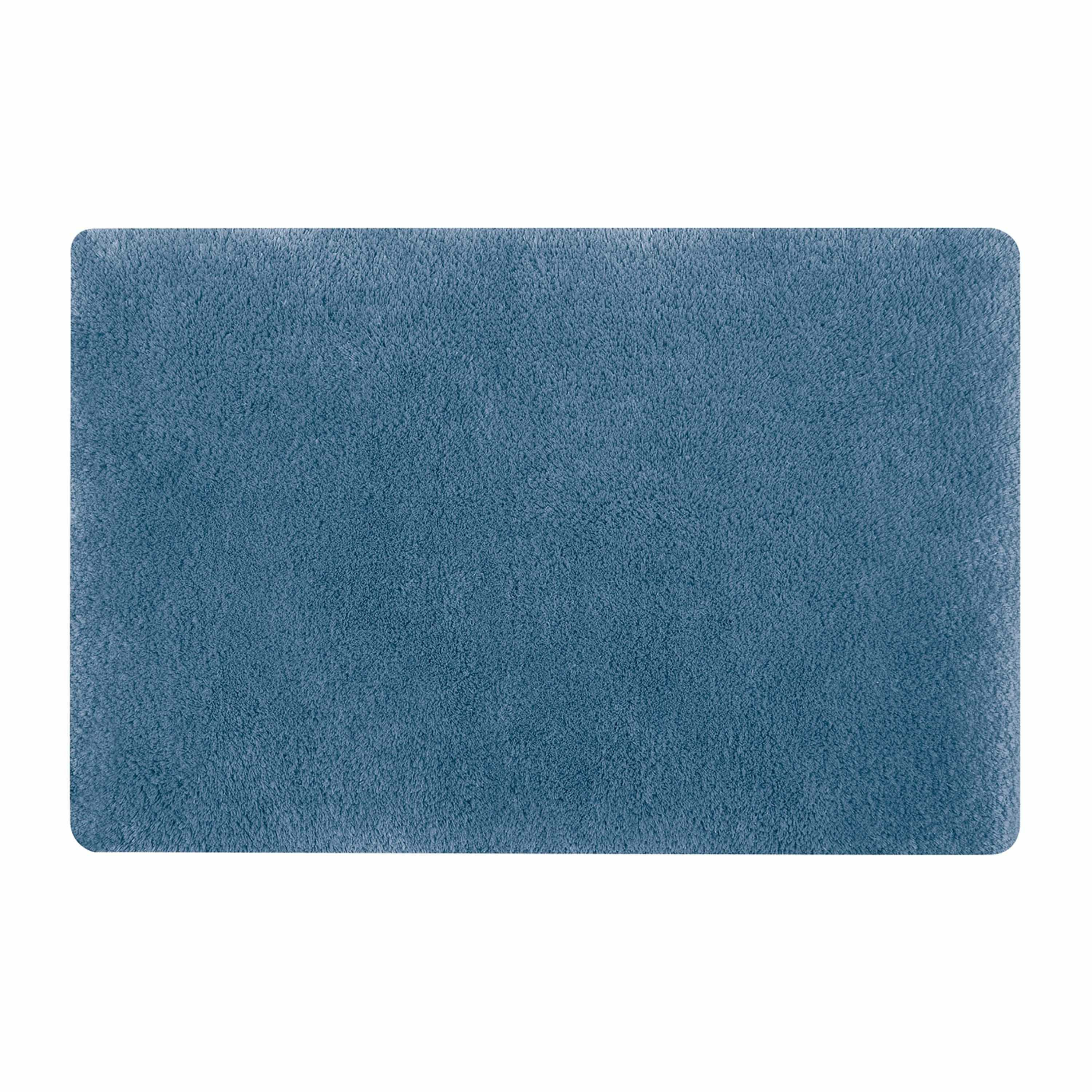 Spirella badkamer vloer kleedje-badmat tapijt hoogpolig en luxe uitvoering blauw 50 x 80 cm Microfib