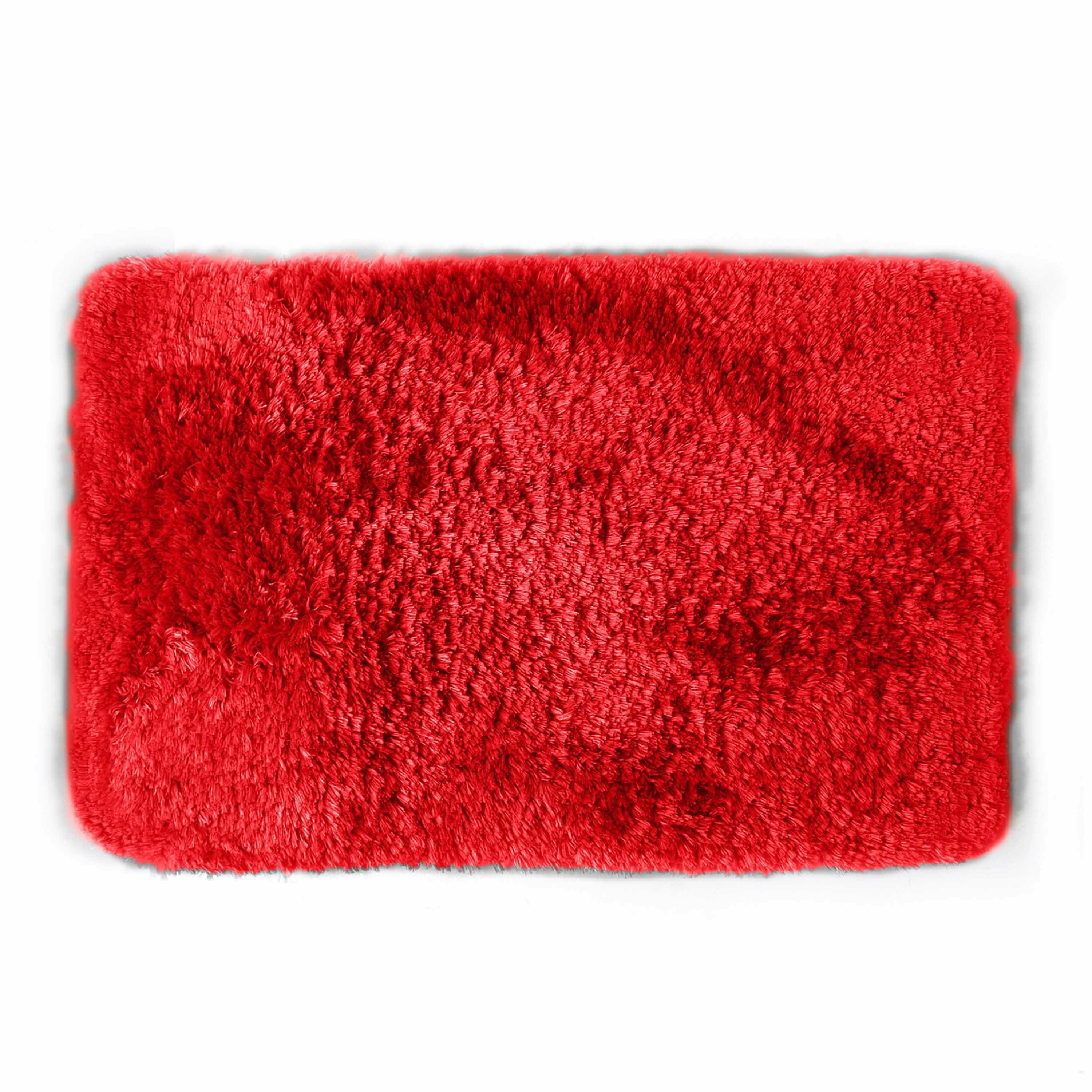 Spirella badkamer vloer kleedje-badmat tapijt hoogpolig en luxe uitvoering rood 40 x 60 cm Microfibe