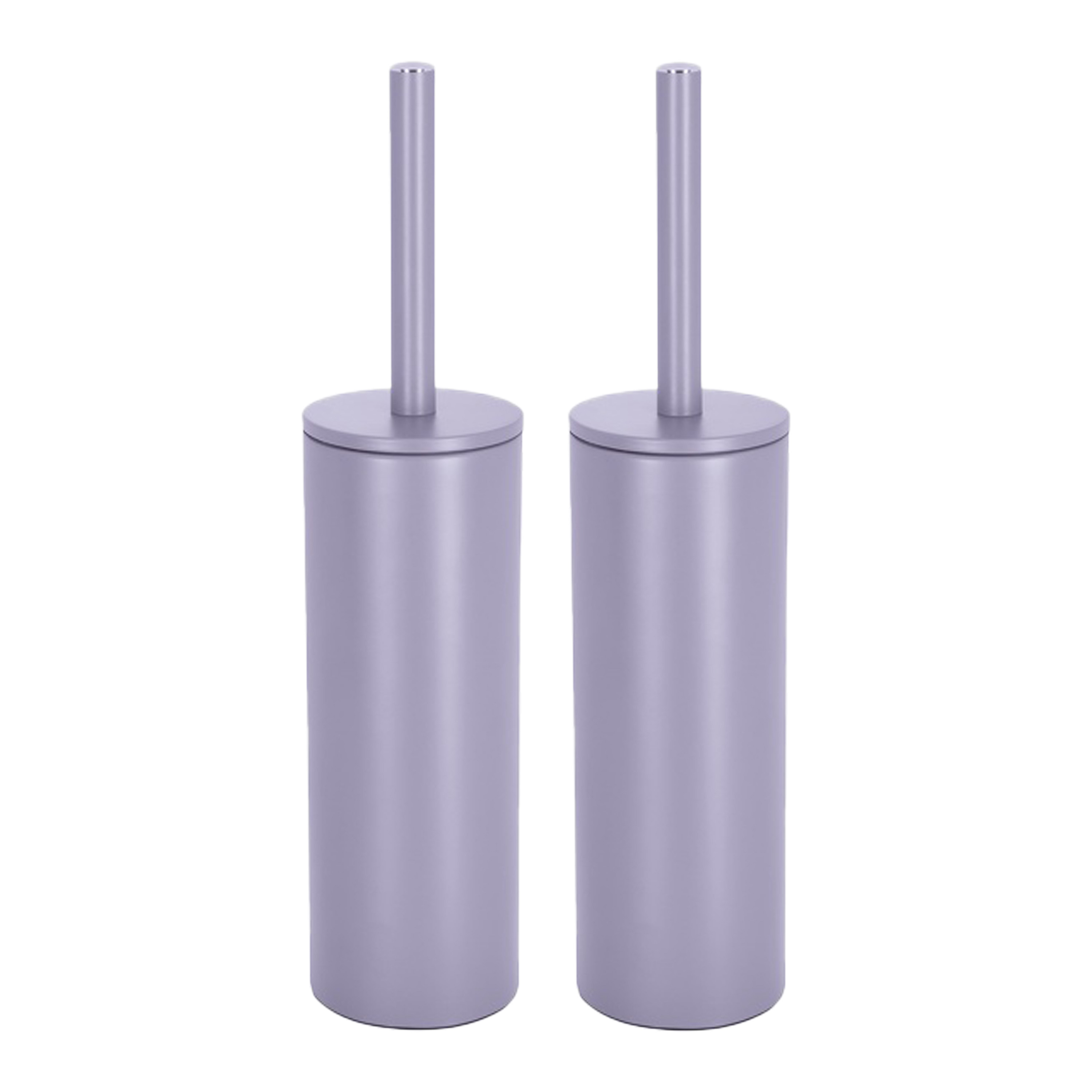 Spirella Luxe Toiletborstel in houder Cannes 2x lila paars metaal 40 x 9 cm met binnenbak
