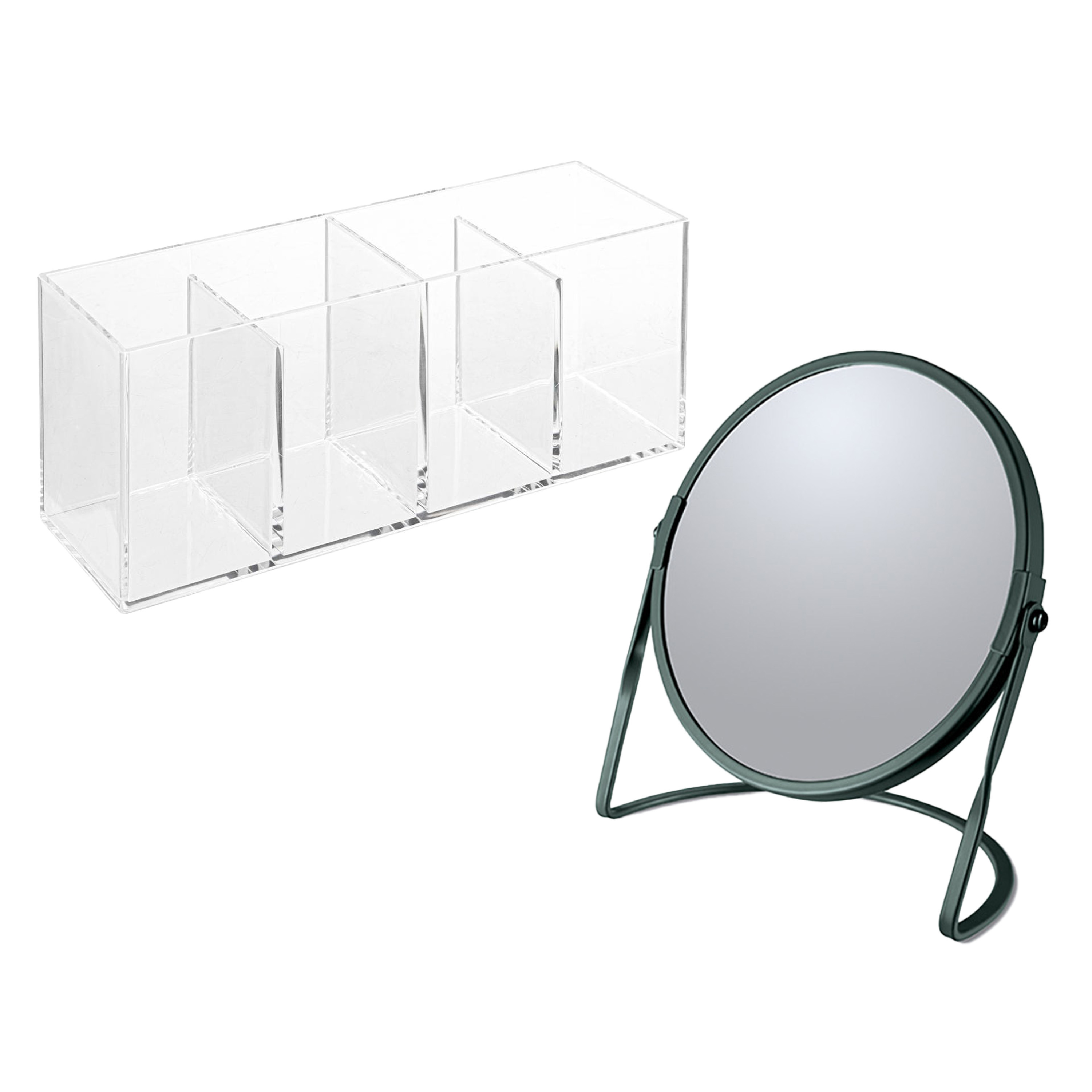 Spirella Make-up organizer en spiegel set 4 vakjes plastic-metaal 5x zoom spiegel groen