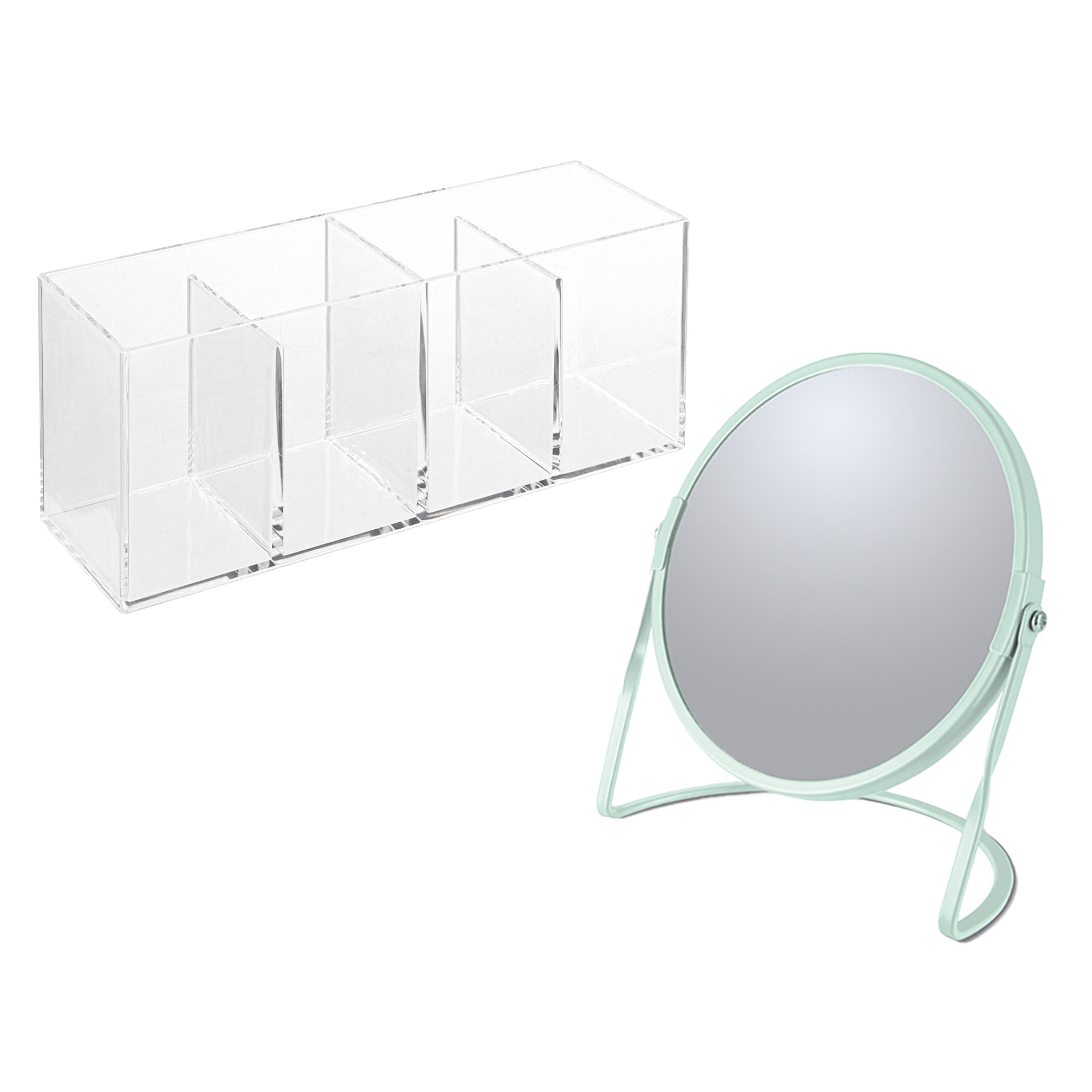Spirella Make-up organizer en spiegel set 4 vakjes plastic-metaal 5x zoom spiegel mintgroen