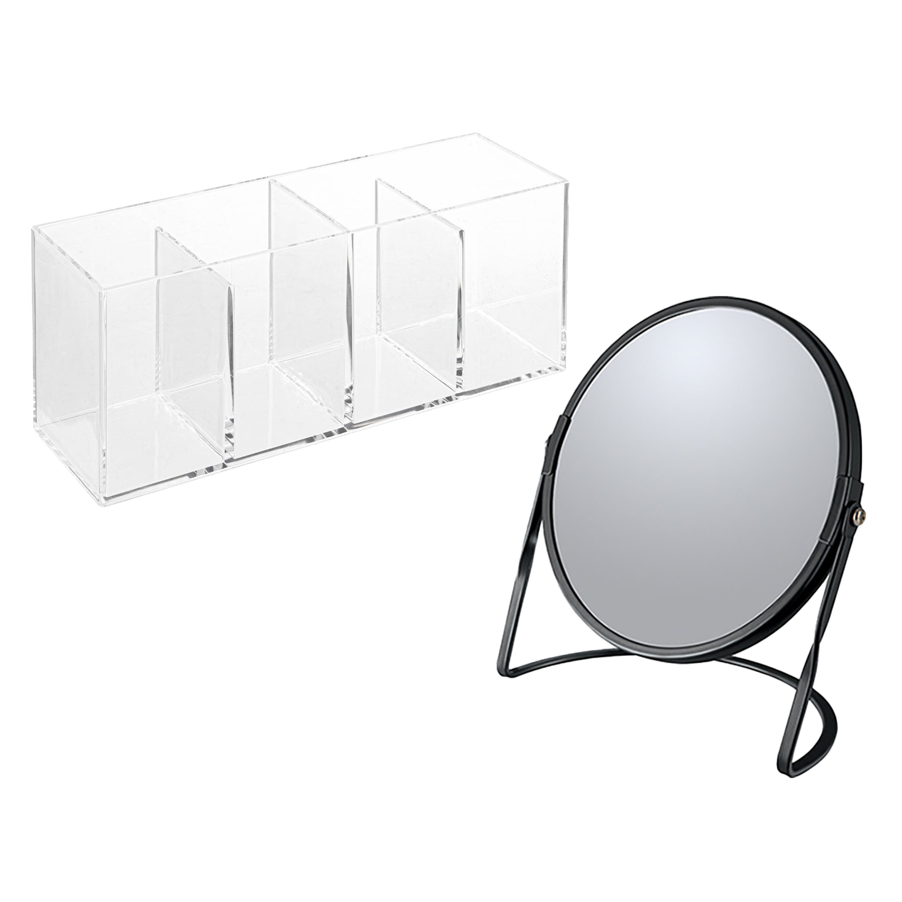 Spirella Make-up organizer en spiegel set 4 vakjes plastic-metaal 5x zoom spiegel zwart