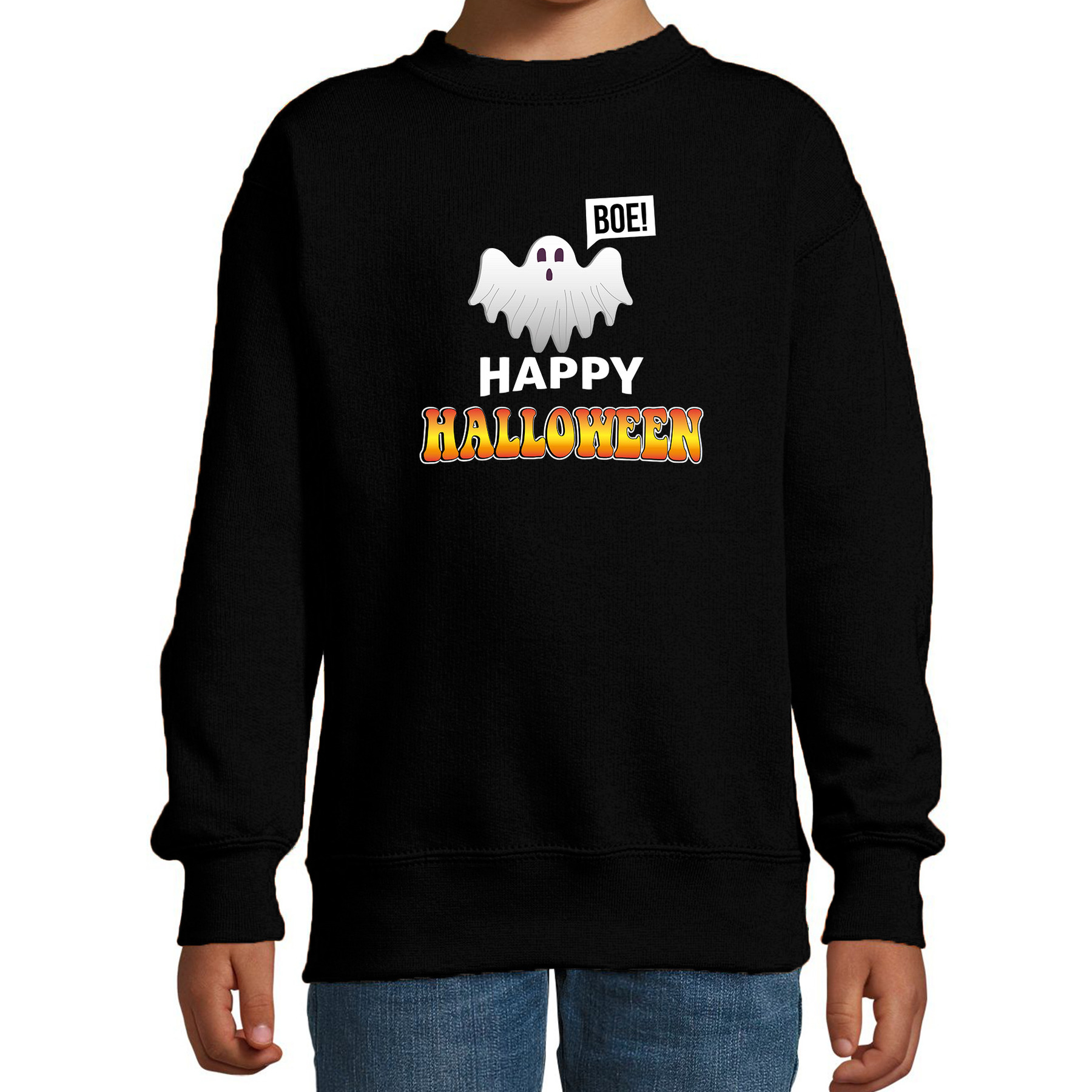 Spook-happy halloween horror trui zwart voor kinderen verkleed sweater-kostuum