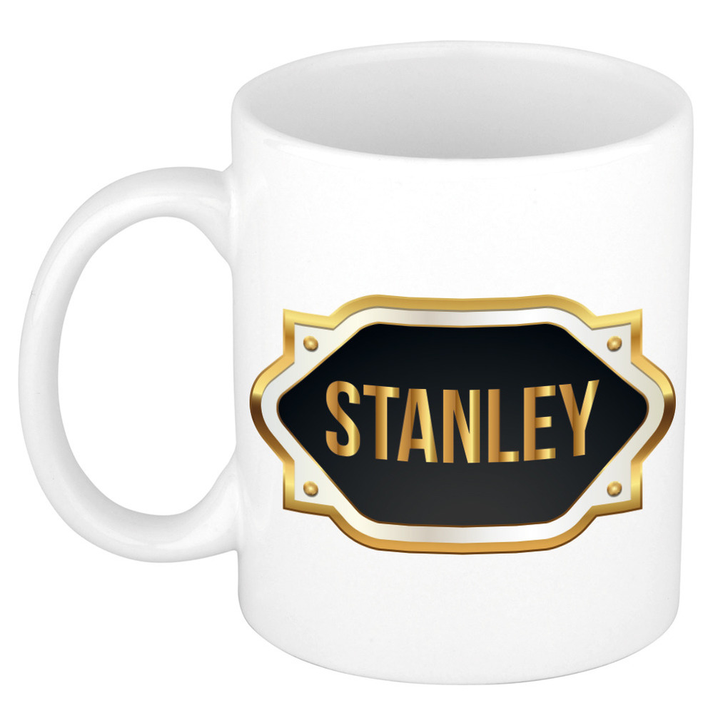 Stanley naam-voornaam kado beker-mok met embleem