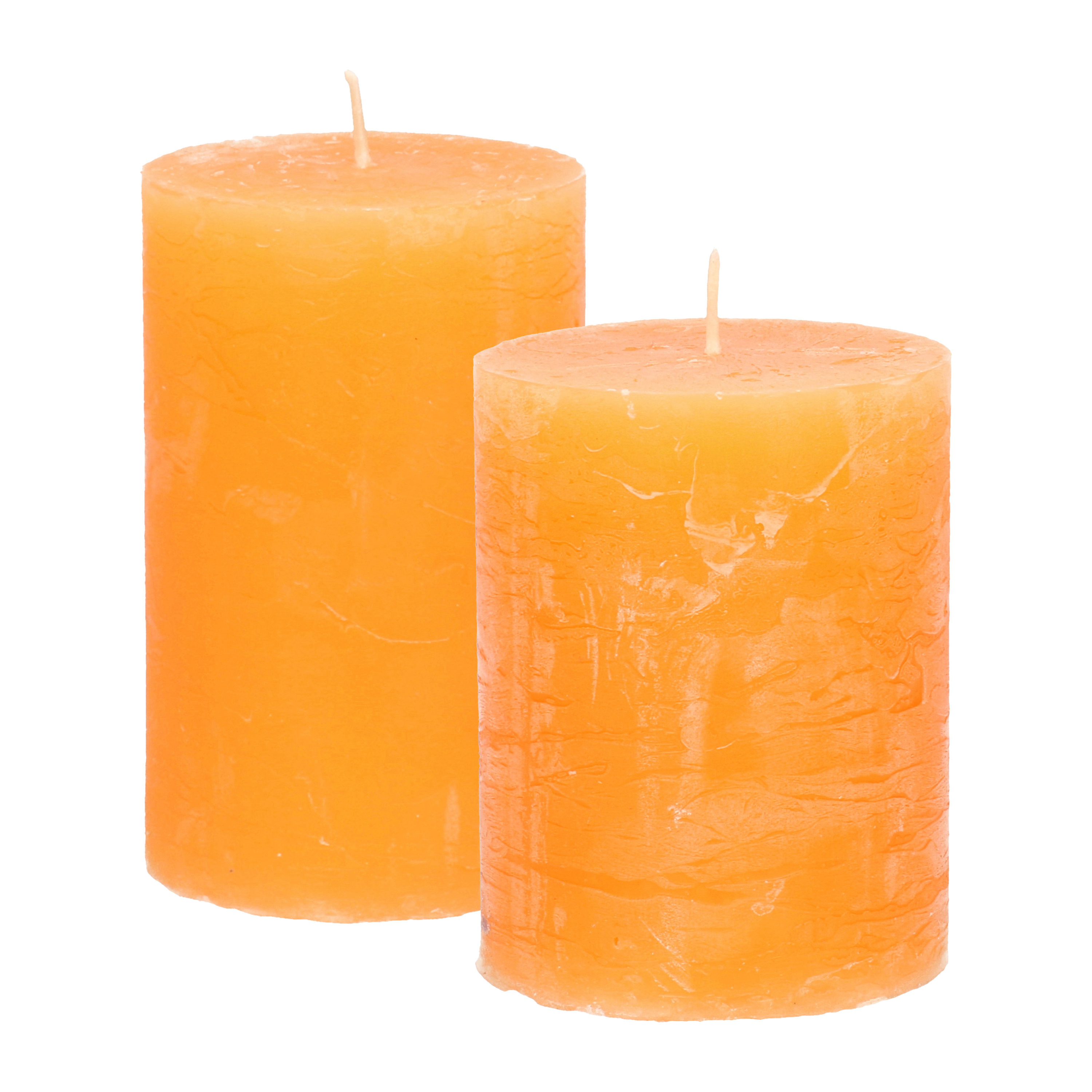 Stompkaarsen-cilinderkaarsen set 2x oranje rustiek model