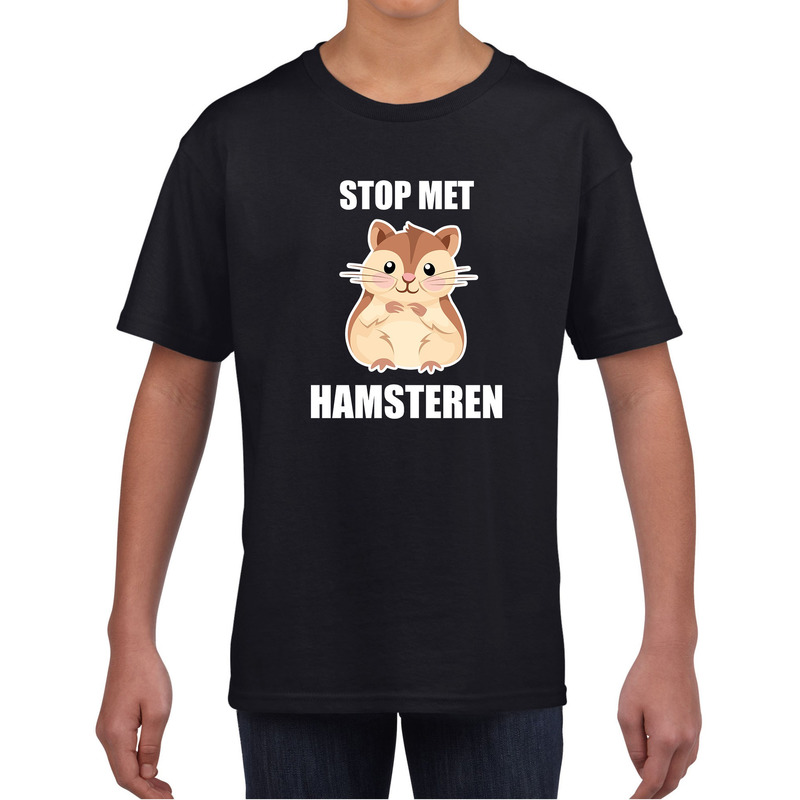 Stop met hamsteren t-shirt zwart voor kinderen