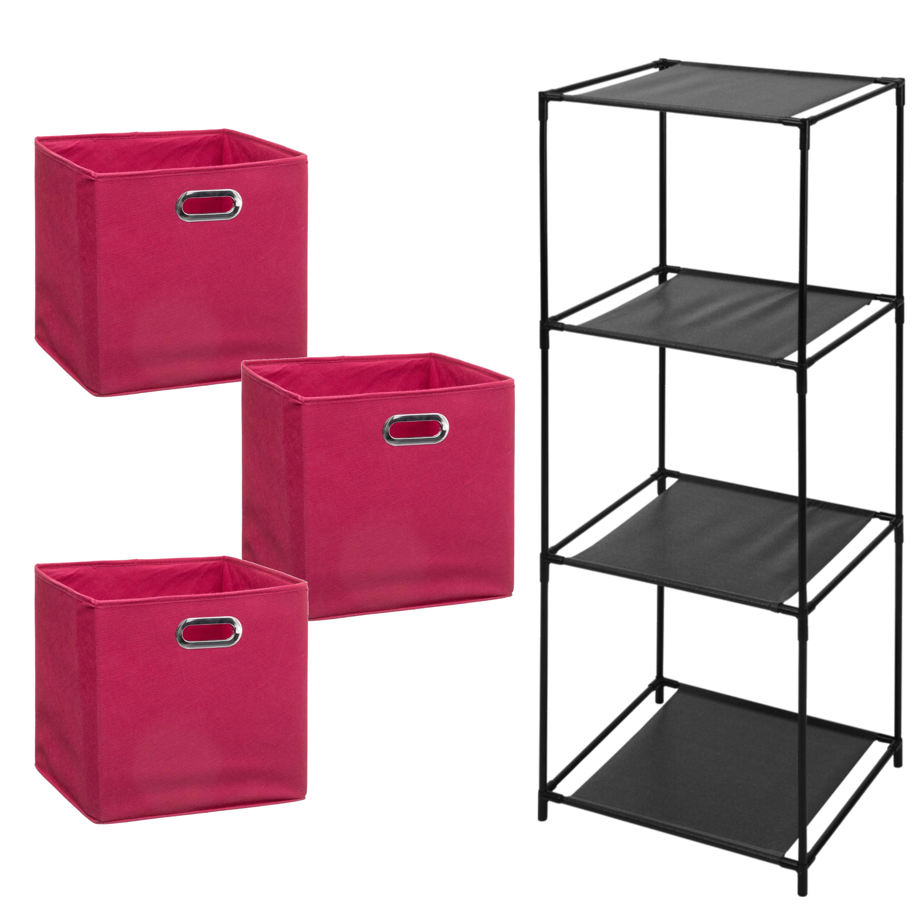 Storage Solutions Opbergrek Smartrack met 3x mandjes stof roze 34 x 104 cm