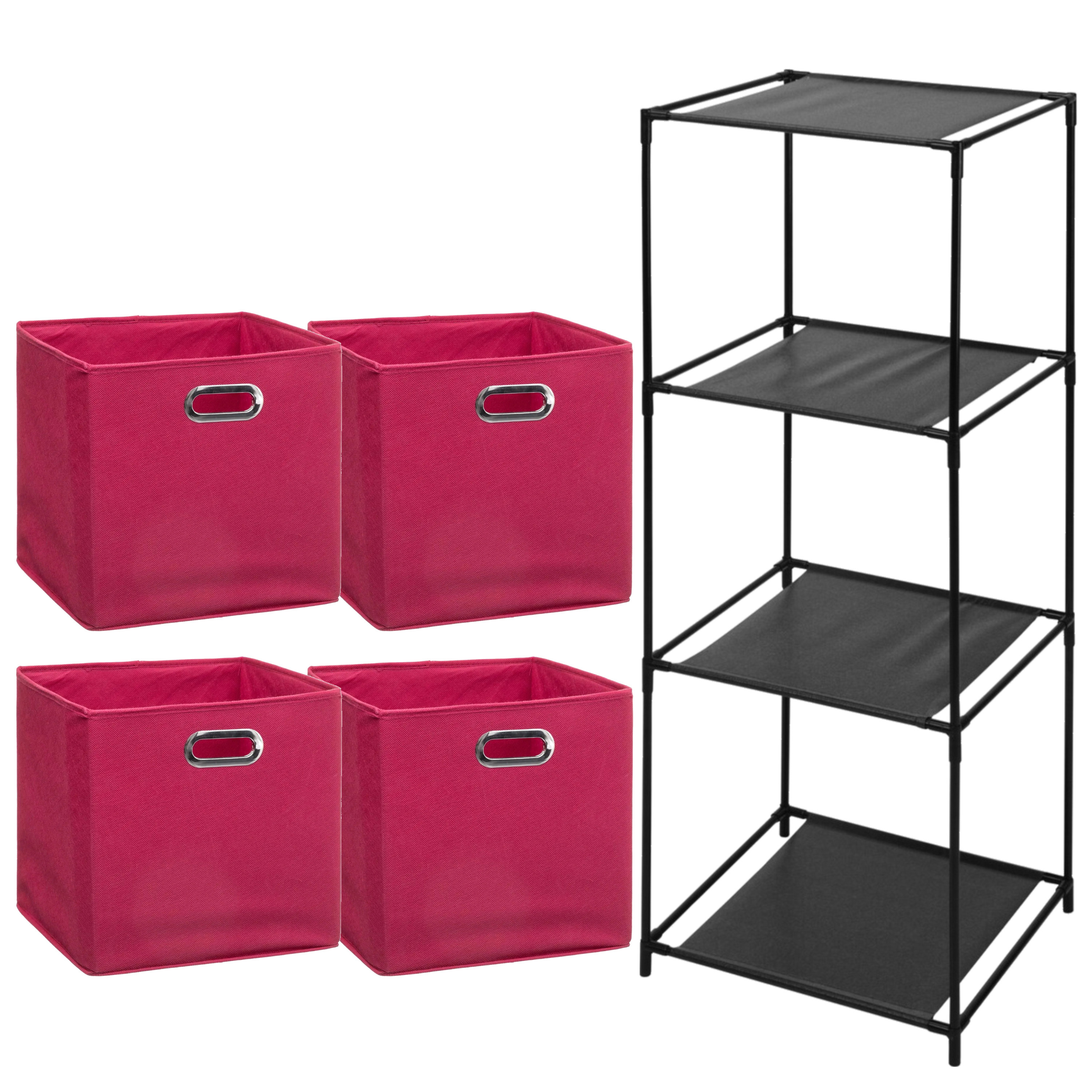 Storage Solutions Opbergrek Smartrack met 4x mandjes stof roze 34 x 104 cm