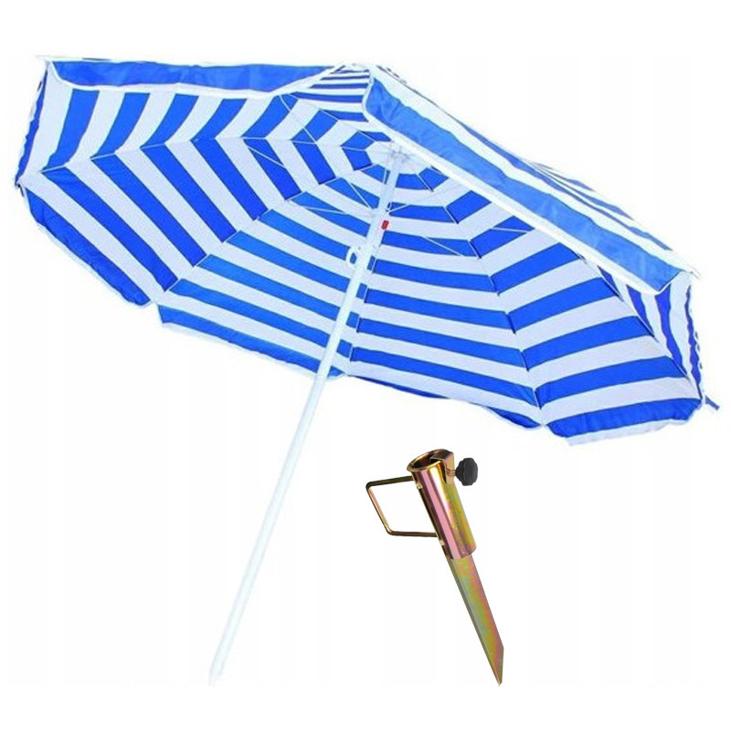 Strandparasols blauw-wit 165 cm met parasolhouder