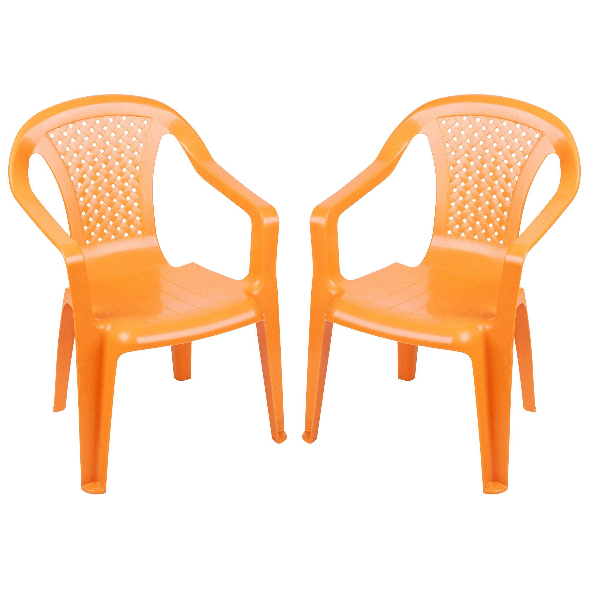 Sunnydays Kinderstoel 2x oranje kunststof buiten-binnen L37 x B35 x H52 cm tuinstoelen