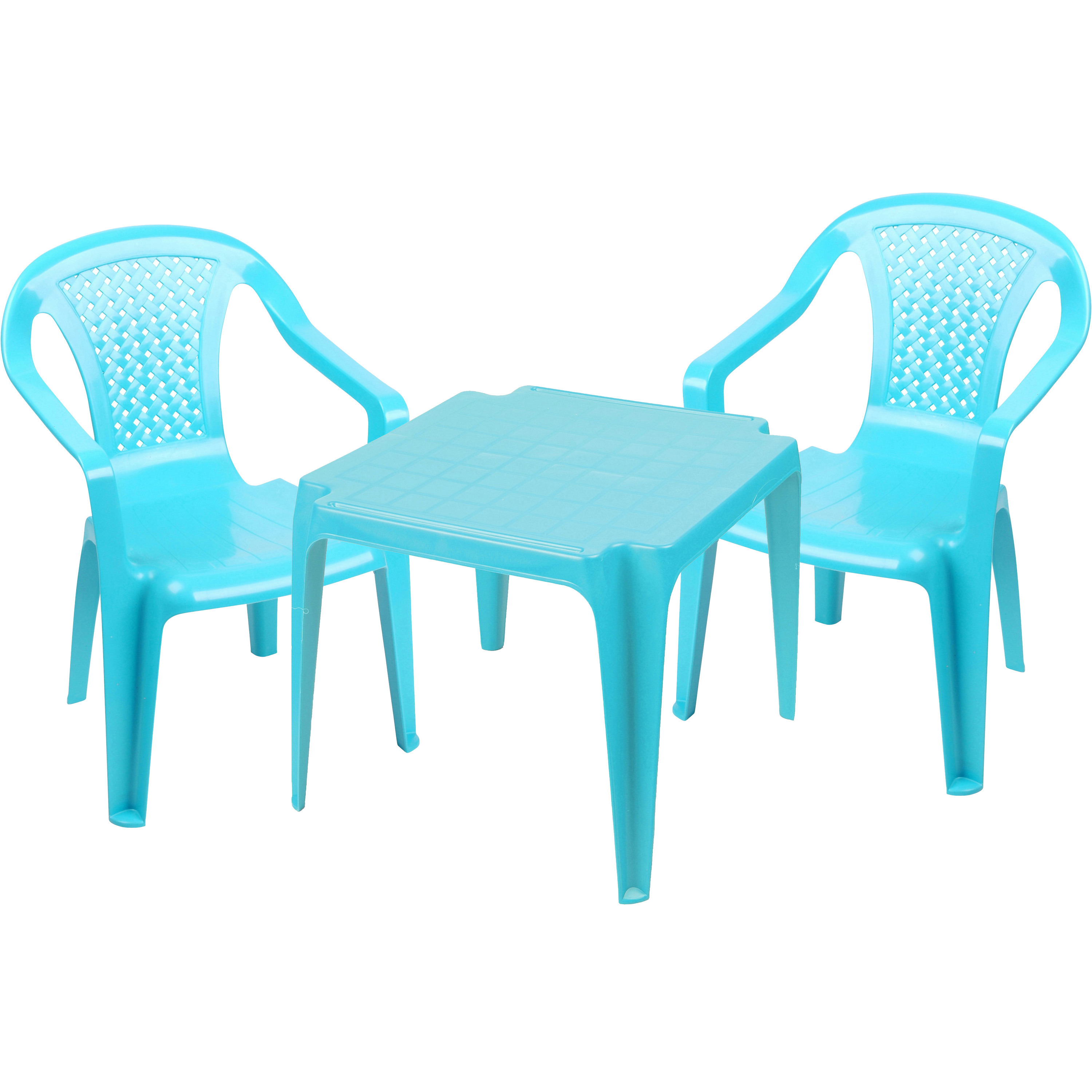 Sunnydays Kinderstoelen 2x met tafeltje set buiten-binnen blauw kunststof
