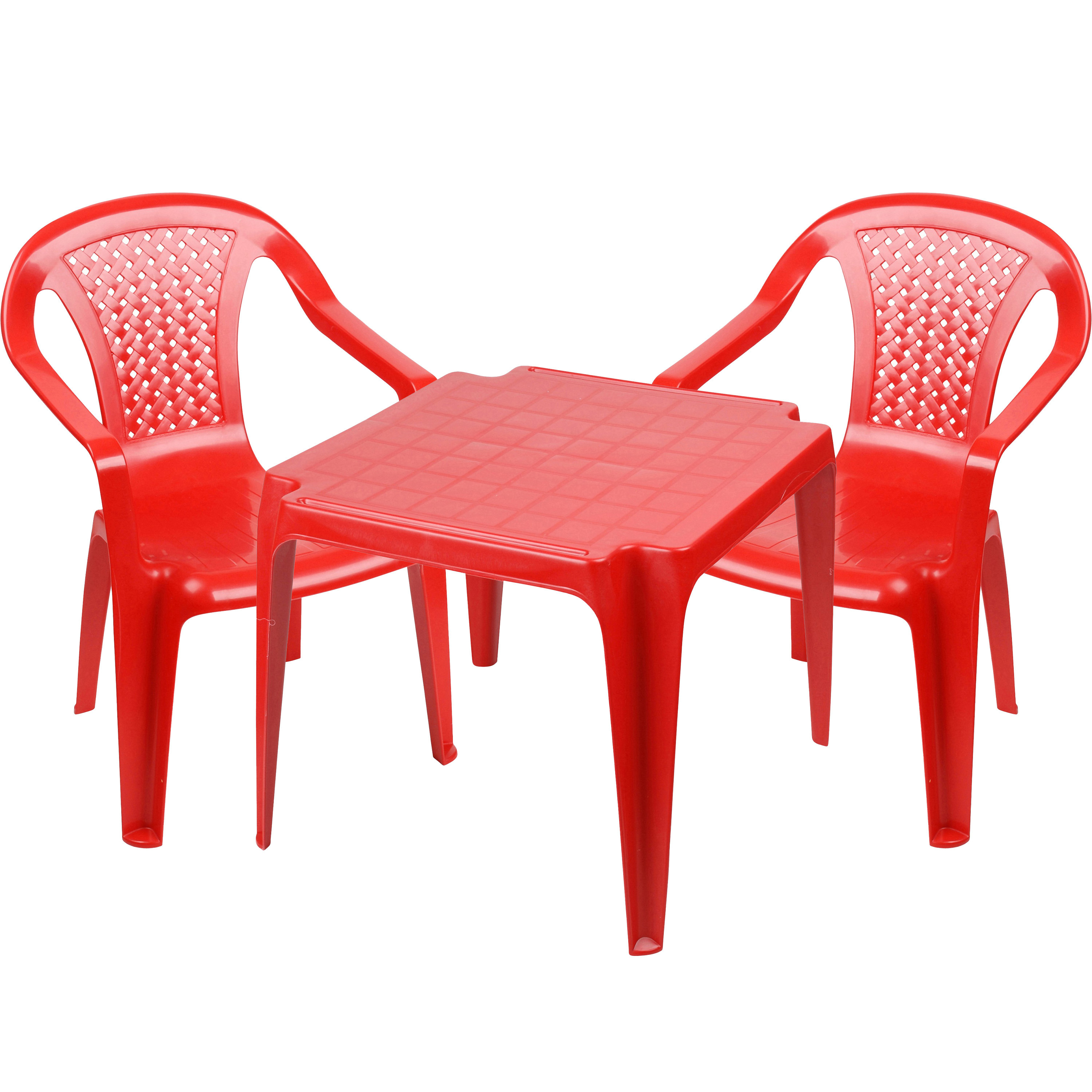 Sunnydays Kinderstoelen 2x met tafeltje set buiten-binnen rood kunststof