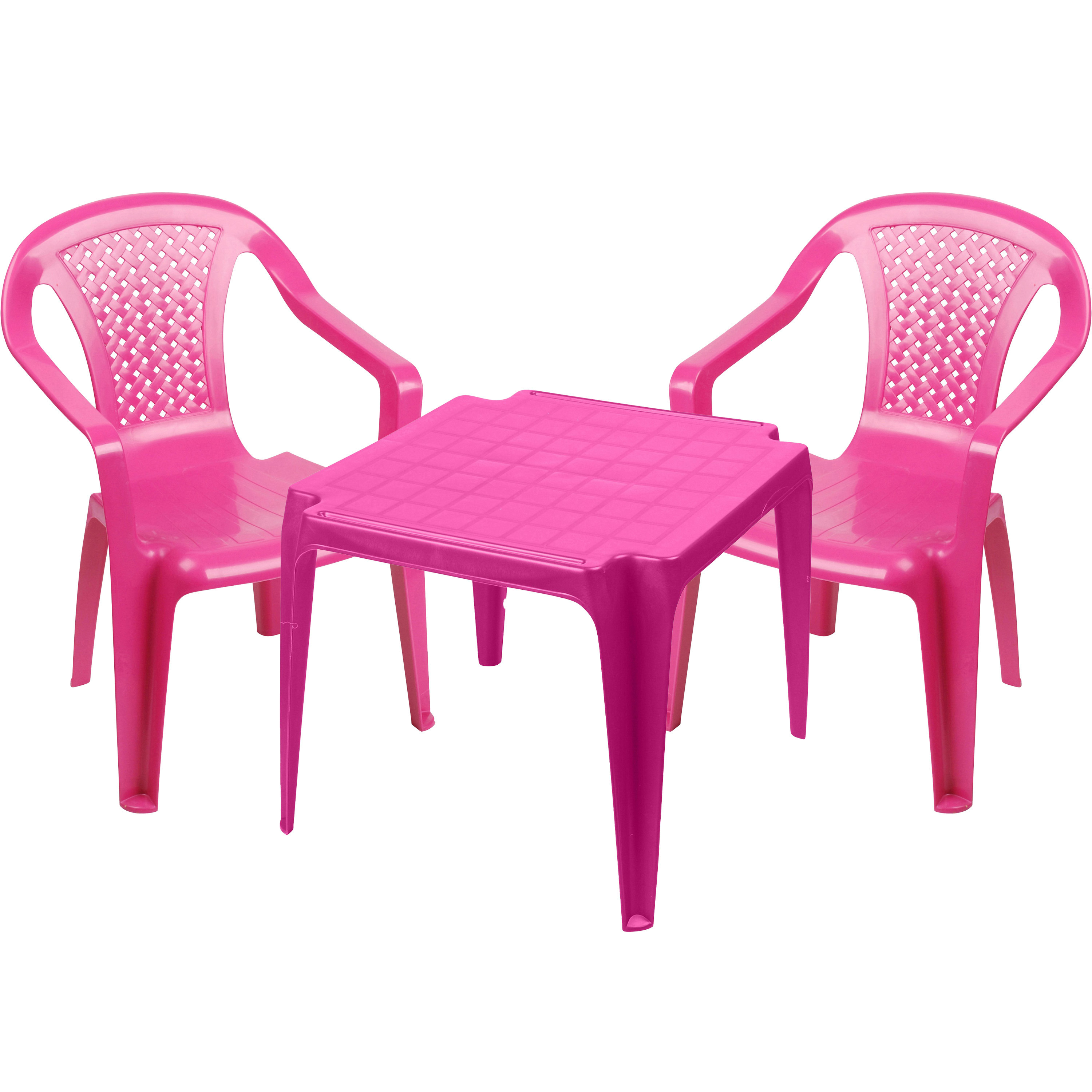 Sunnydays Kinderstoelen 2x met tafeltje set buiten-binnen roze kunststof