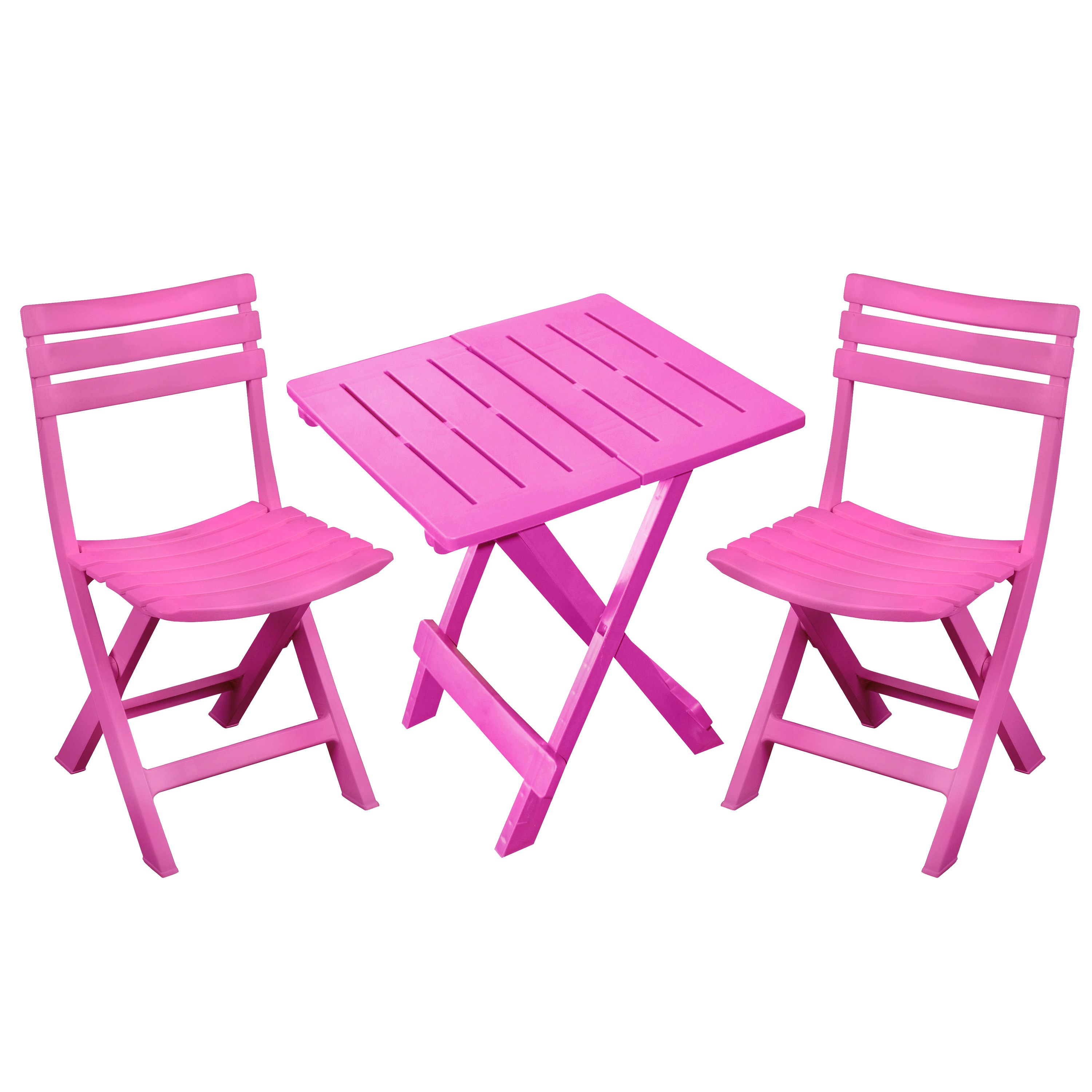 Sunnydays Klapstoelen 2x met bijzettafeltje set buiten roze kunststof