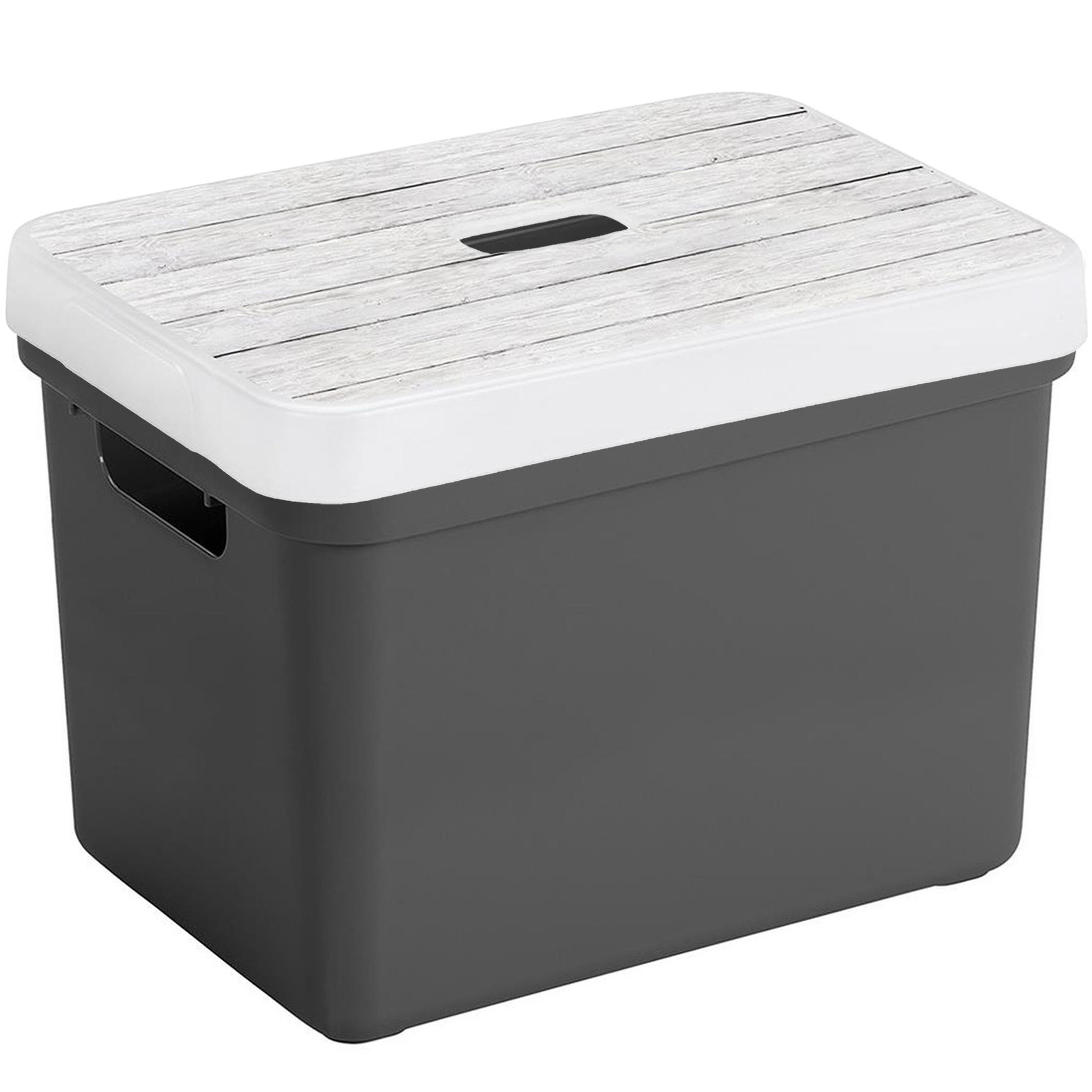 Sunware Opbergbox-mand antraciet 18 liter met deksel hout kleur