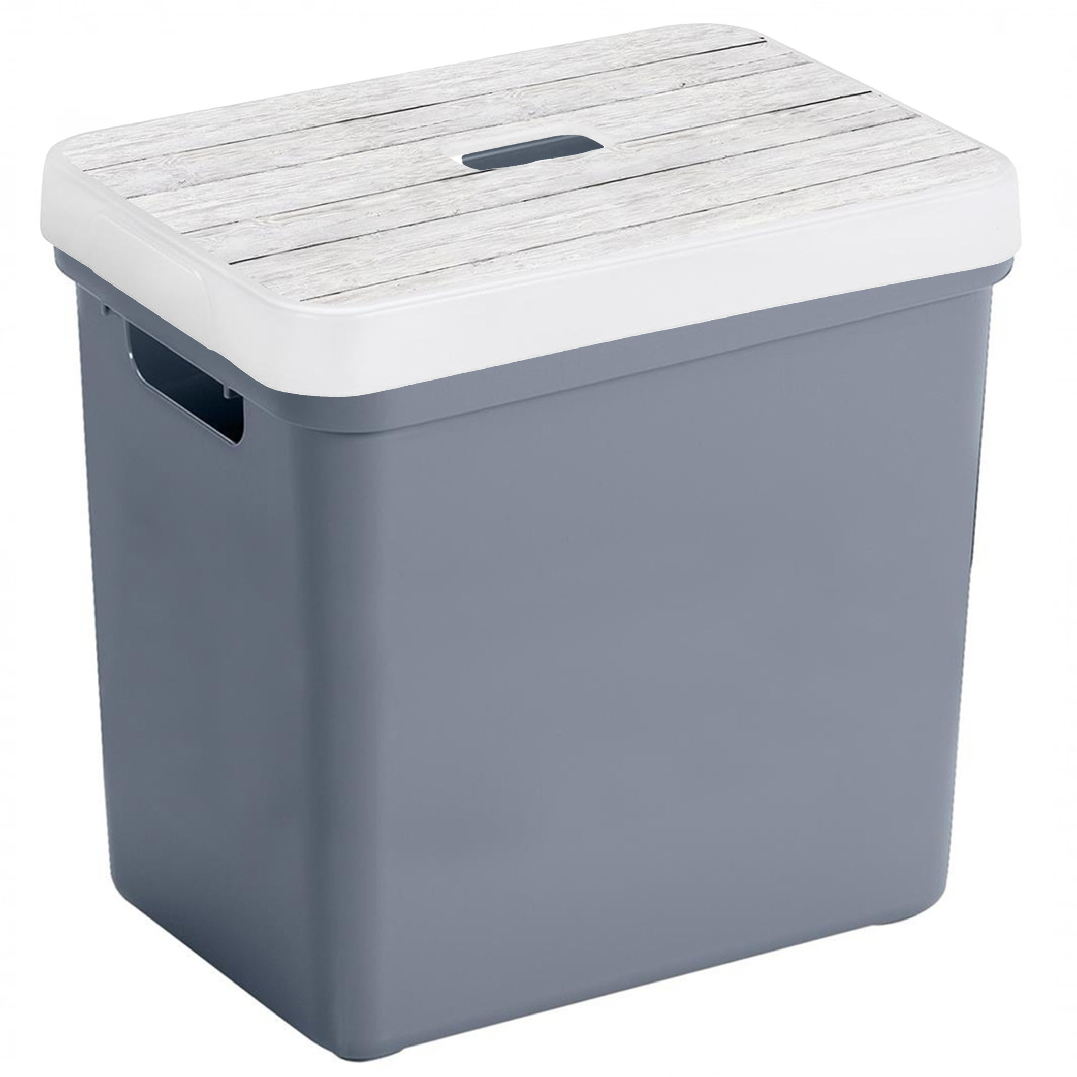 Sunware Opbergbox-mand donkerblauw 25 liter met deksel hout kleur