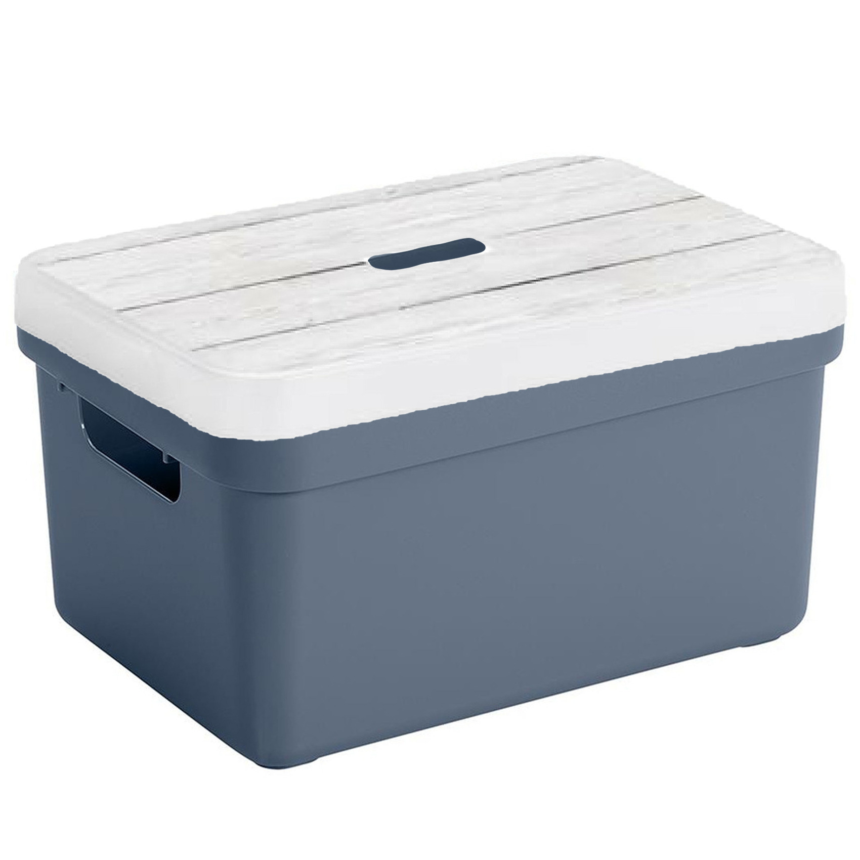 Sunware Opbergbox-mand donkerblauw 5 liter met deksel hout kleur