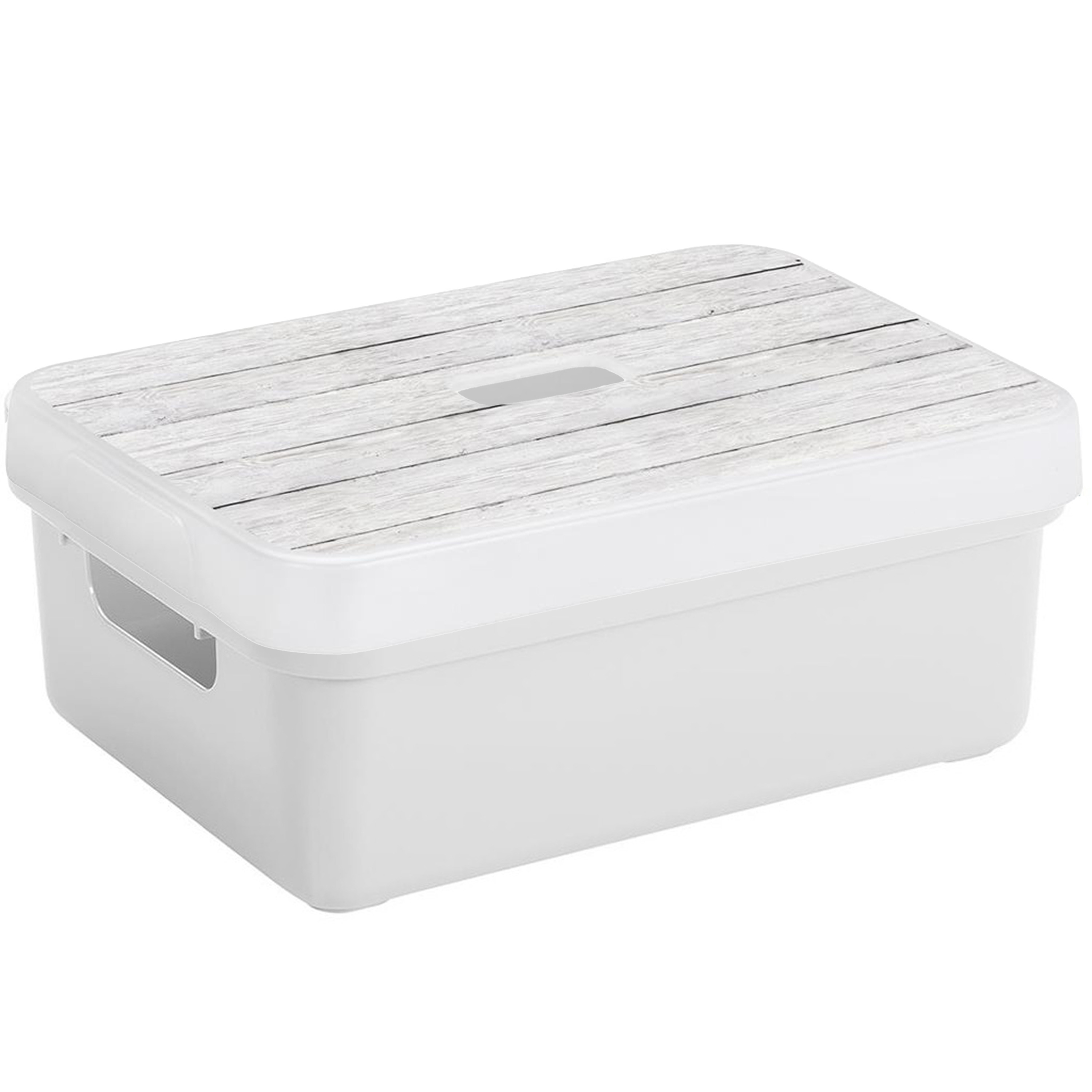 Sunware Opbergbox-mand wit 9 liter met deksel hout kleur