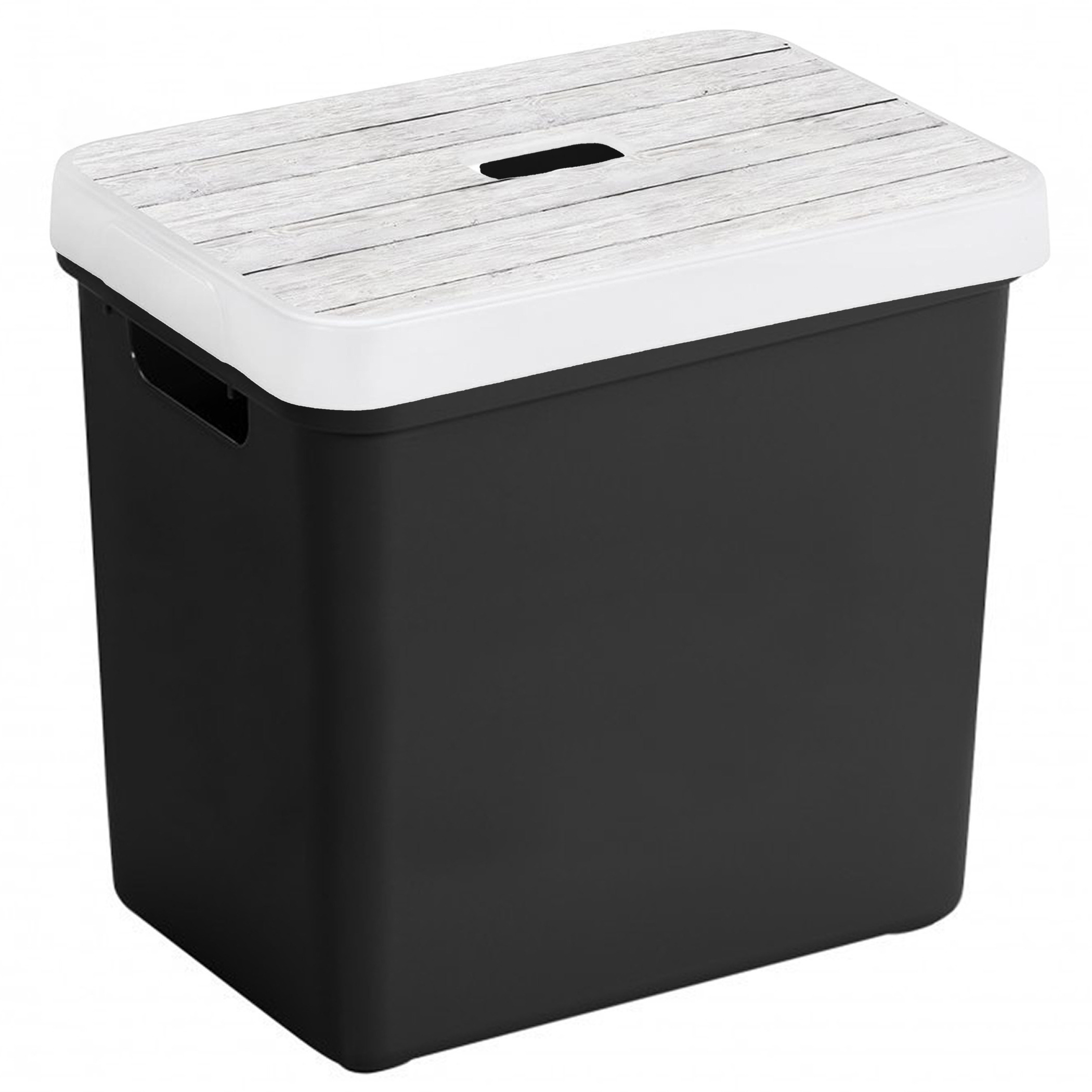Sunware Opbergbox-mand zwart 25 liter met deksel hout kleur