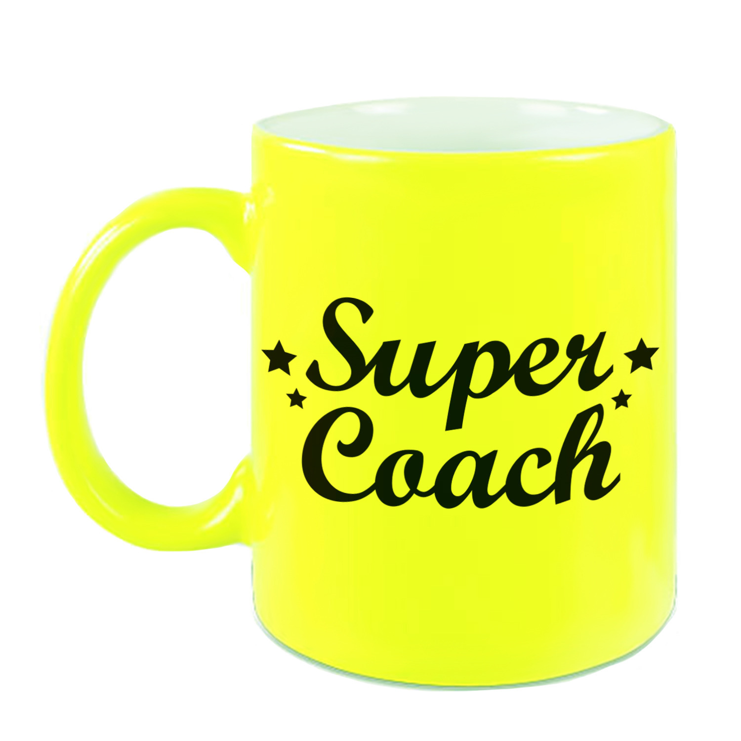 Super coach cadeau mok-beker neon geel 330 ml bedankt cadeau trainer