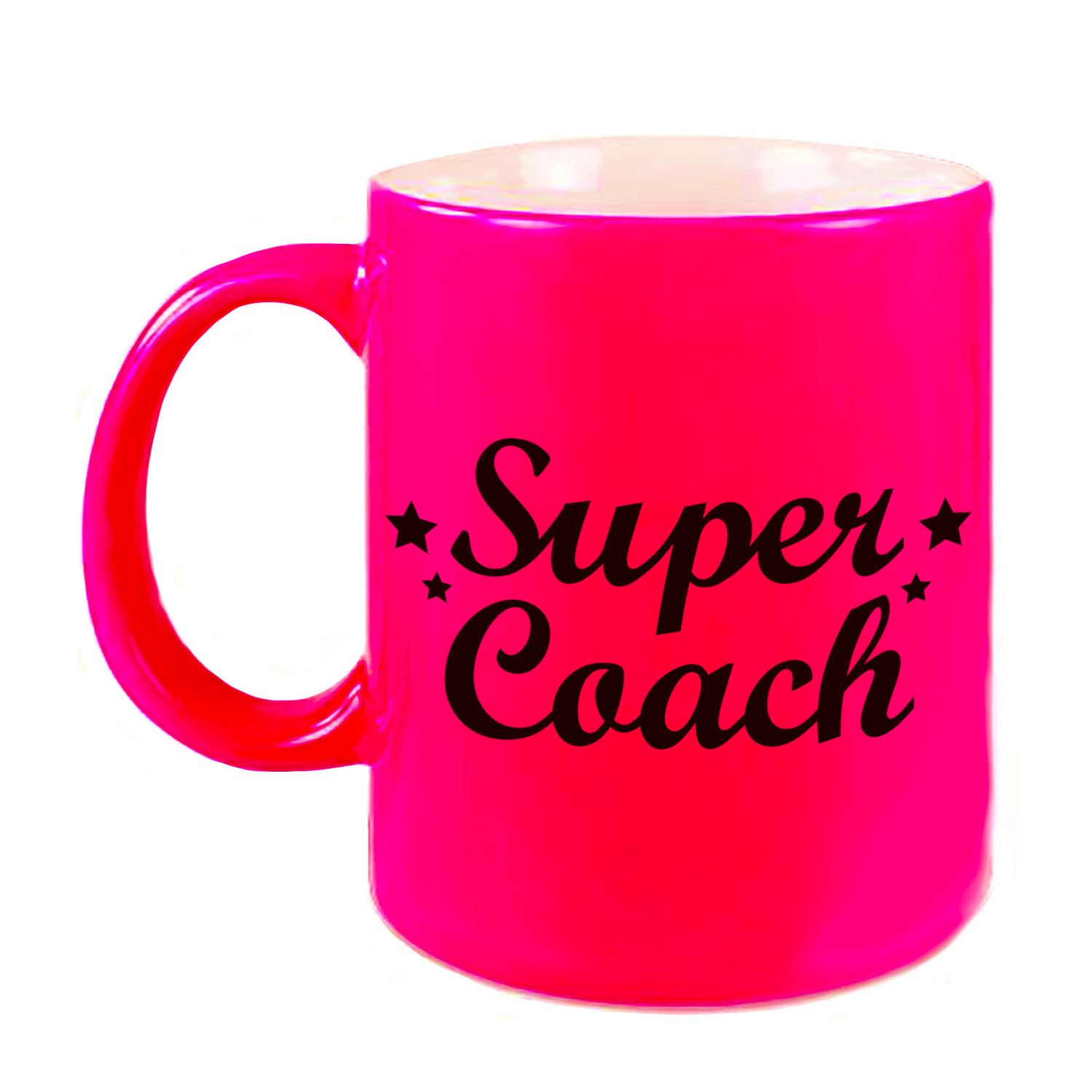Super coach cadeau mok-beker neon roze 330 ml bedankt cadeau trainer