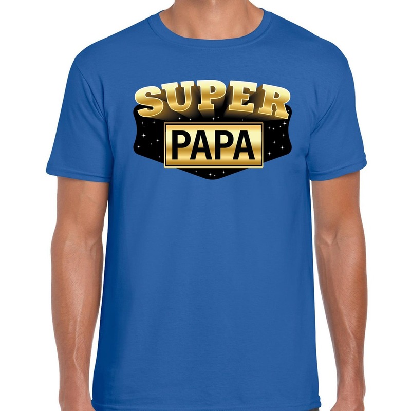 Super papa kado shirt voor vaderdag-verjaardag blauw heren