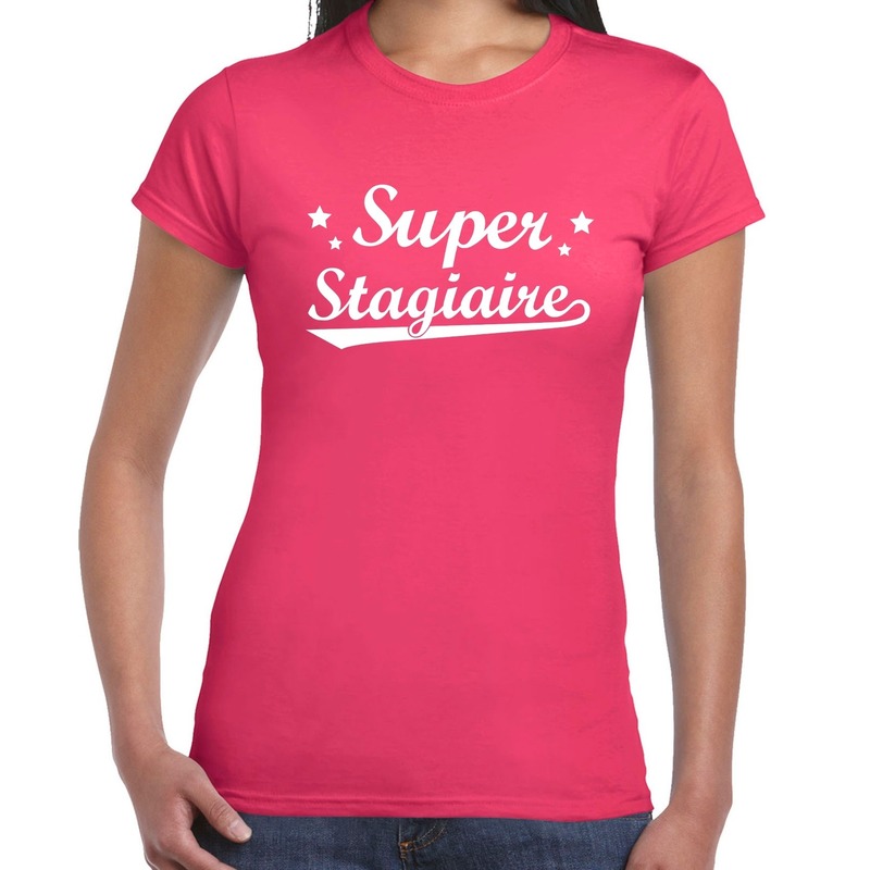 Super stagiaire kado shirt roze voor dames