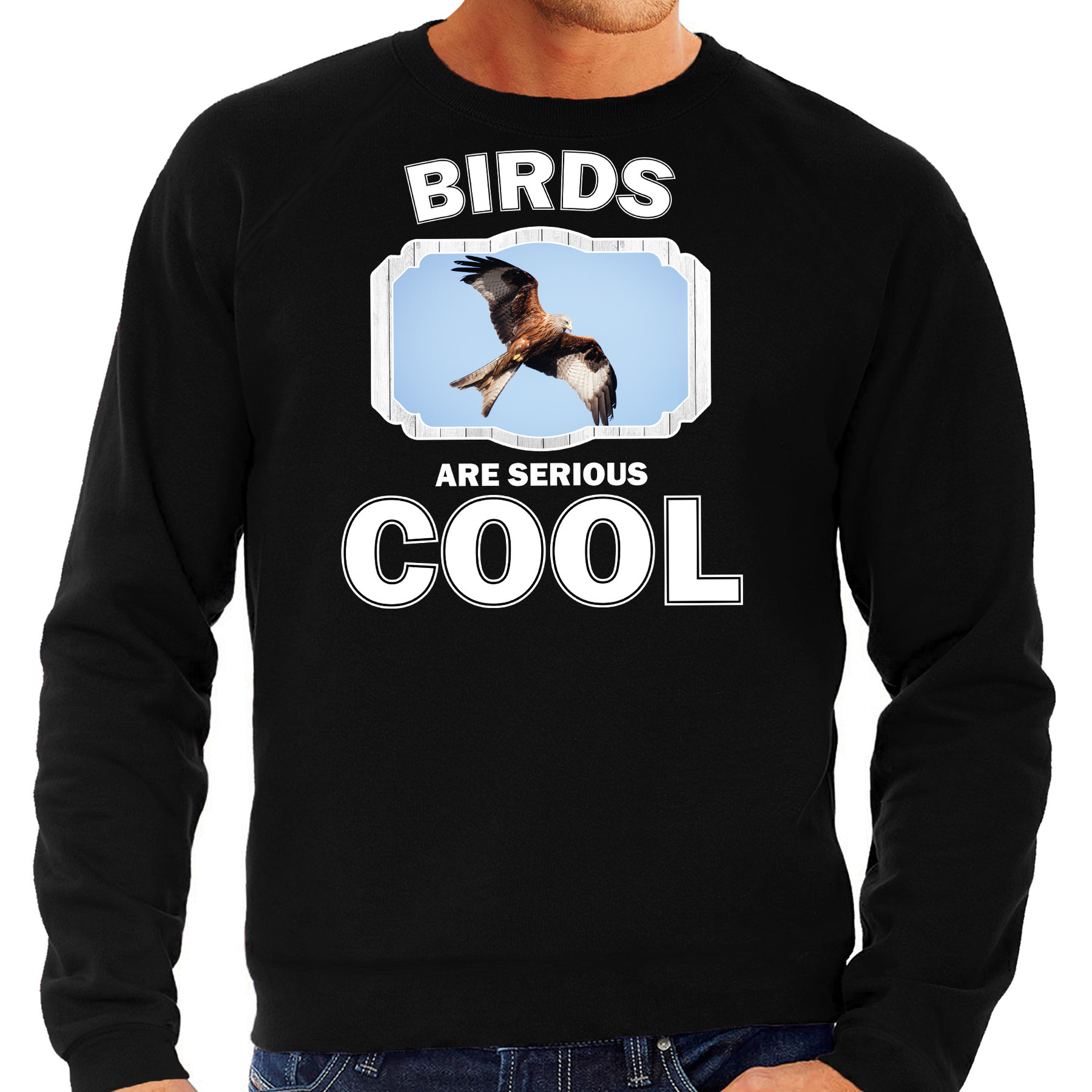 Sweater birds are serious cool zwart heren arenden- rode wouw roofvogel trui