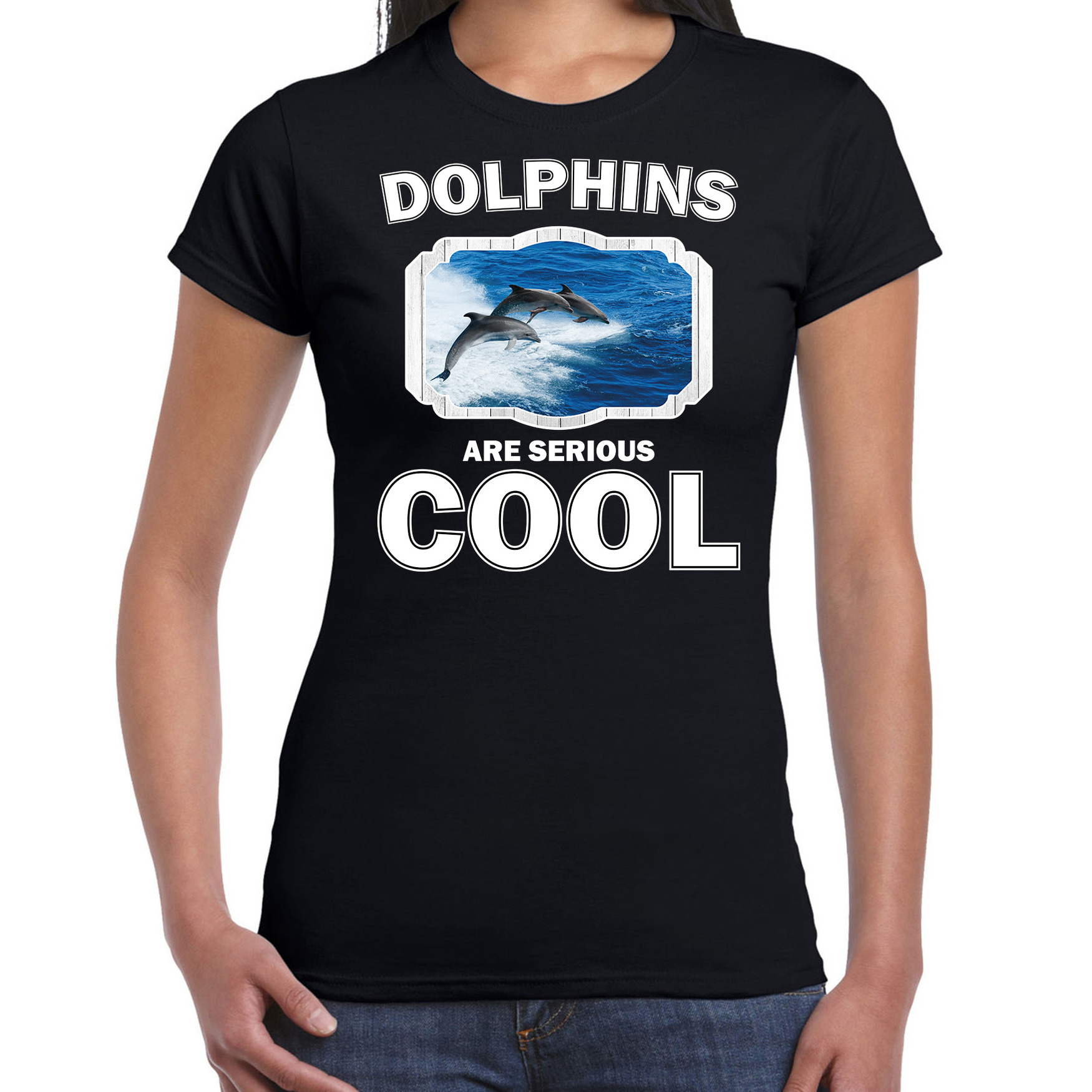 T-shirt dolphins are serious cool zwart dames dolfijnen- dolfijn groep shirt