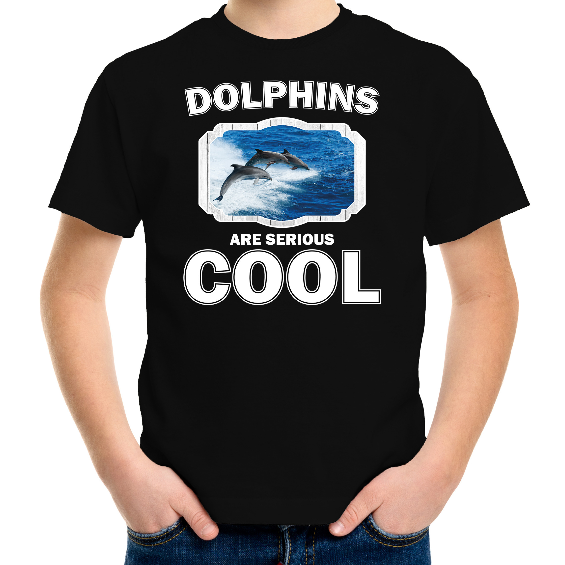 T-shirt dolphins are serious cool zwart kinderen dolfijnen- dolfijn groep shirt