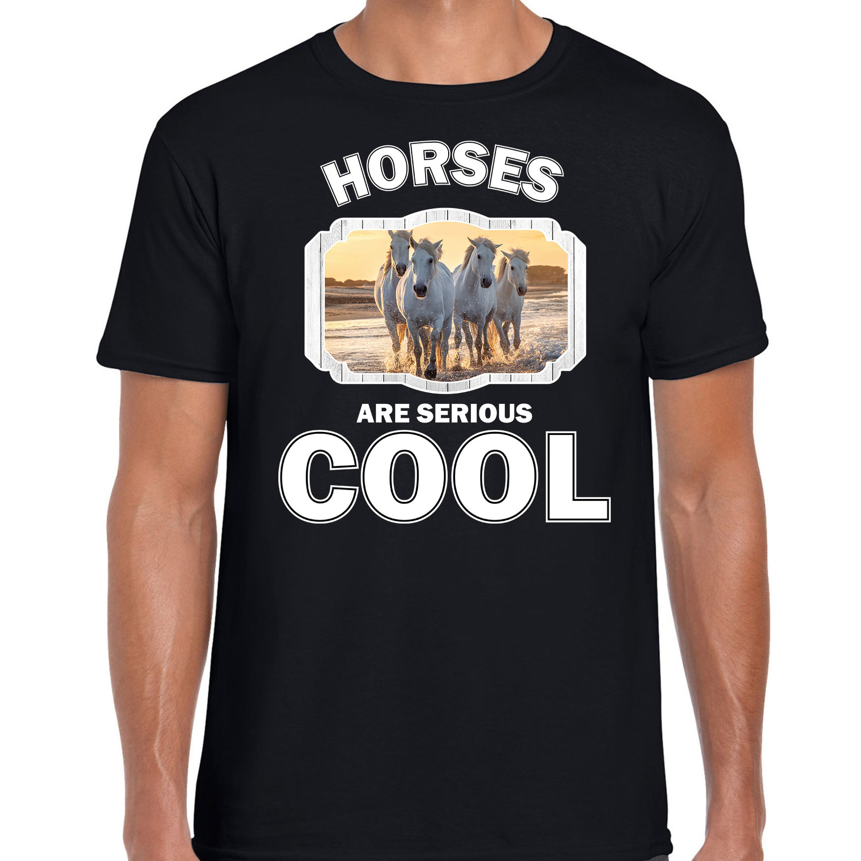 T-shirt horses are serious cool zwart heren paarden- wit paard shirt