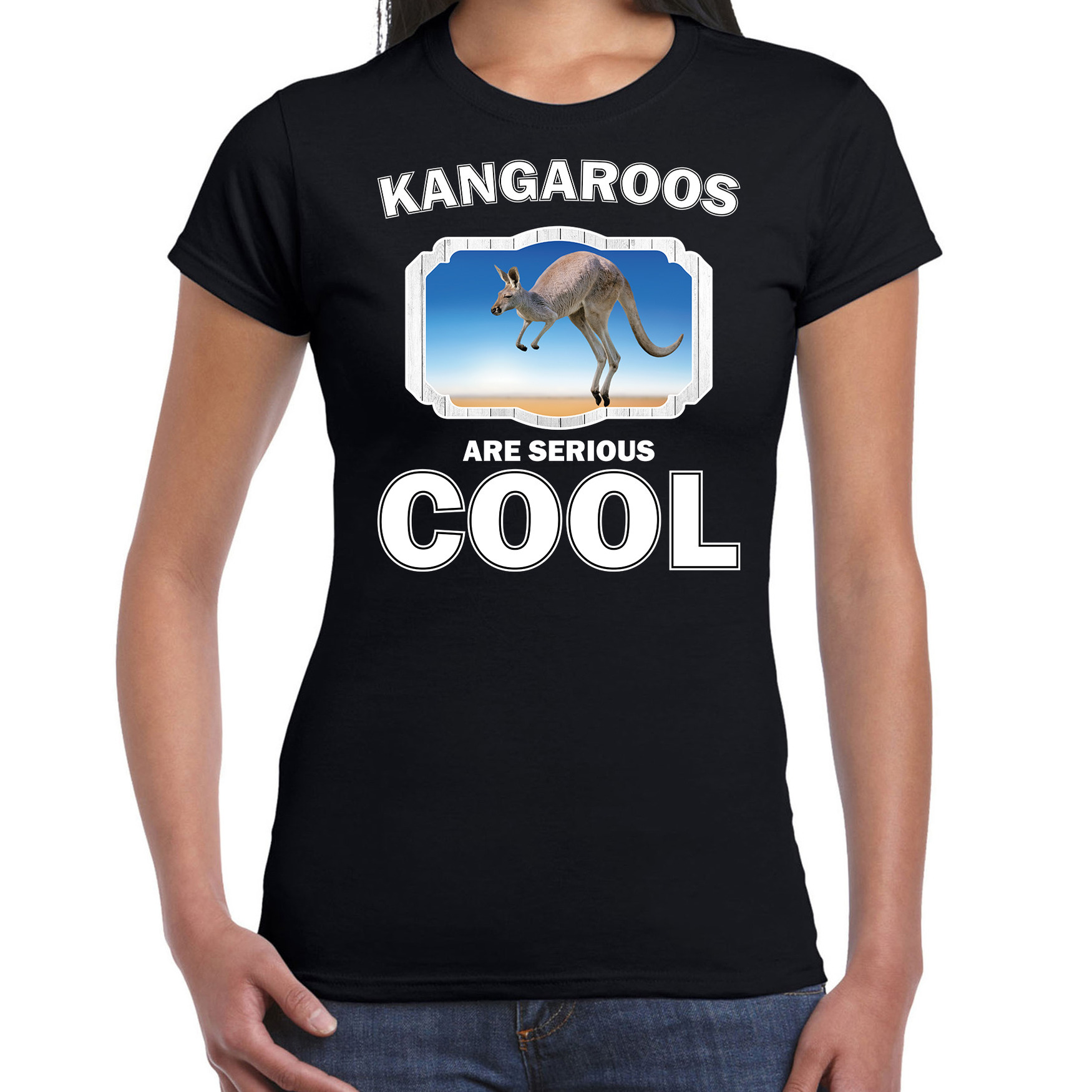 T-shirt kangaroos are serious cool zwart dames kangoeroes- kangoeroe shirt