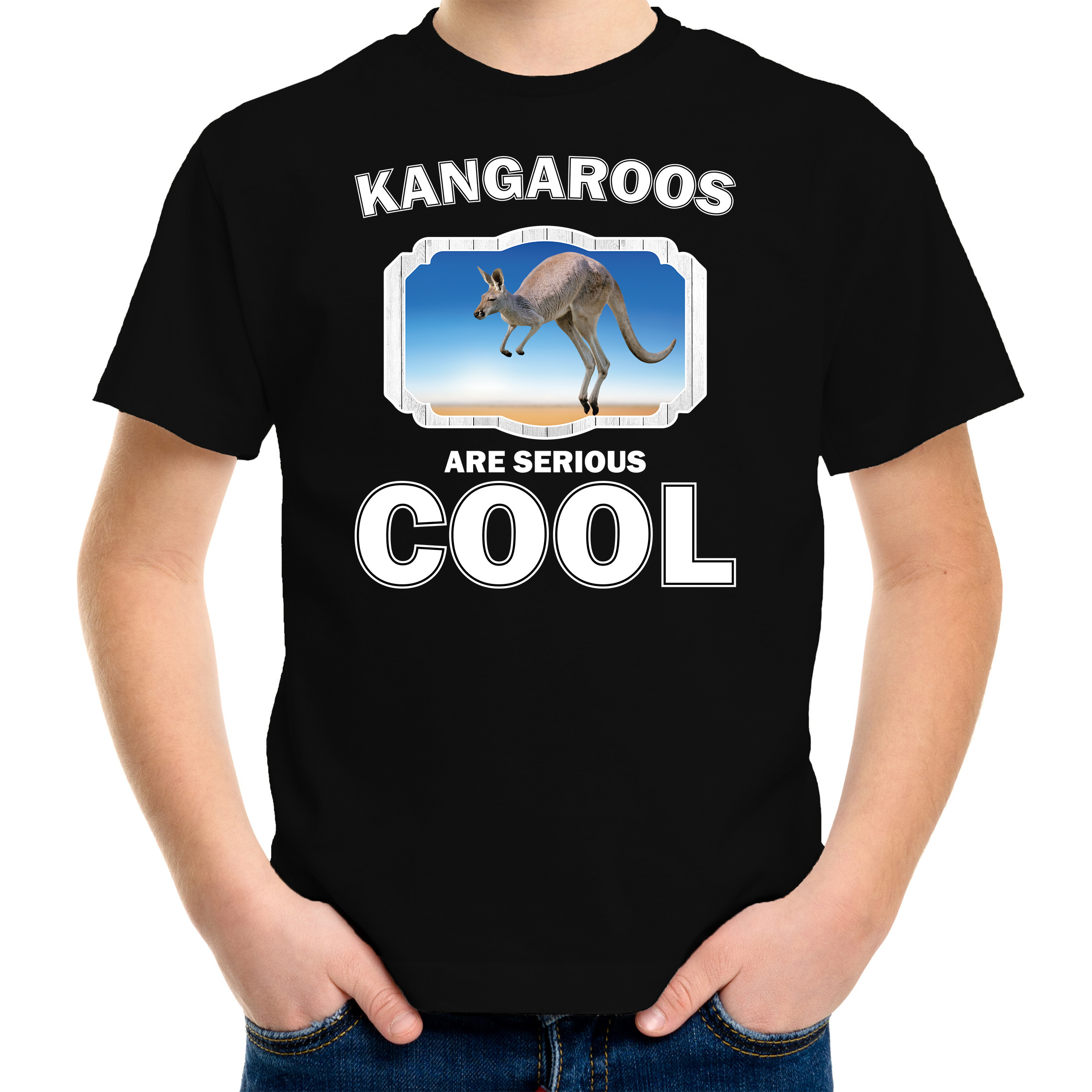 T-shirt kangaroos are serious cool zwart kinderen kangoeroes- kangoeroe shirt