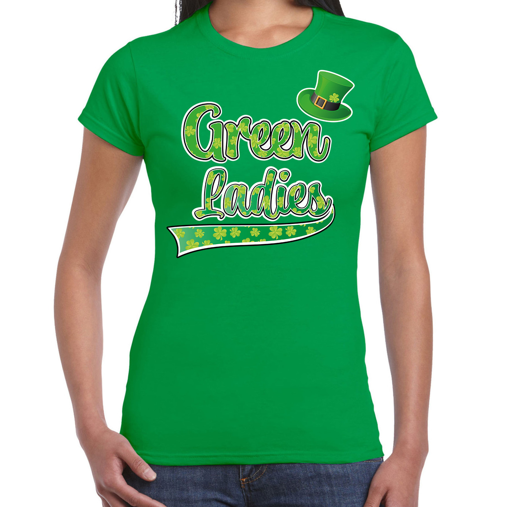 T-shirt st. Patricksday green ladies klavertjes dames
