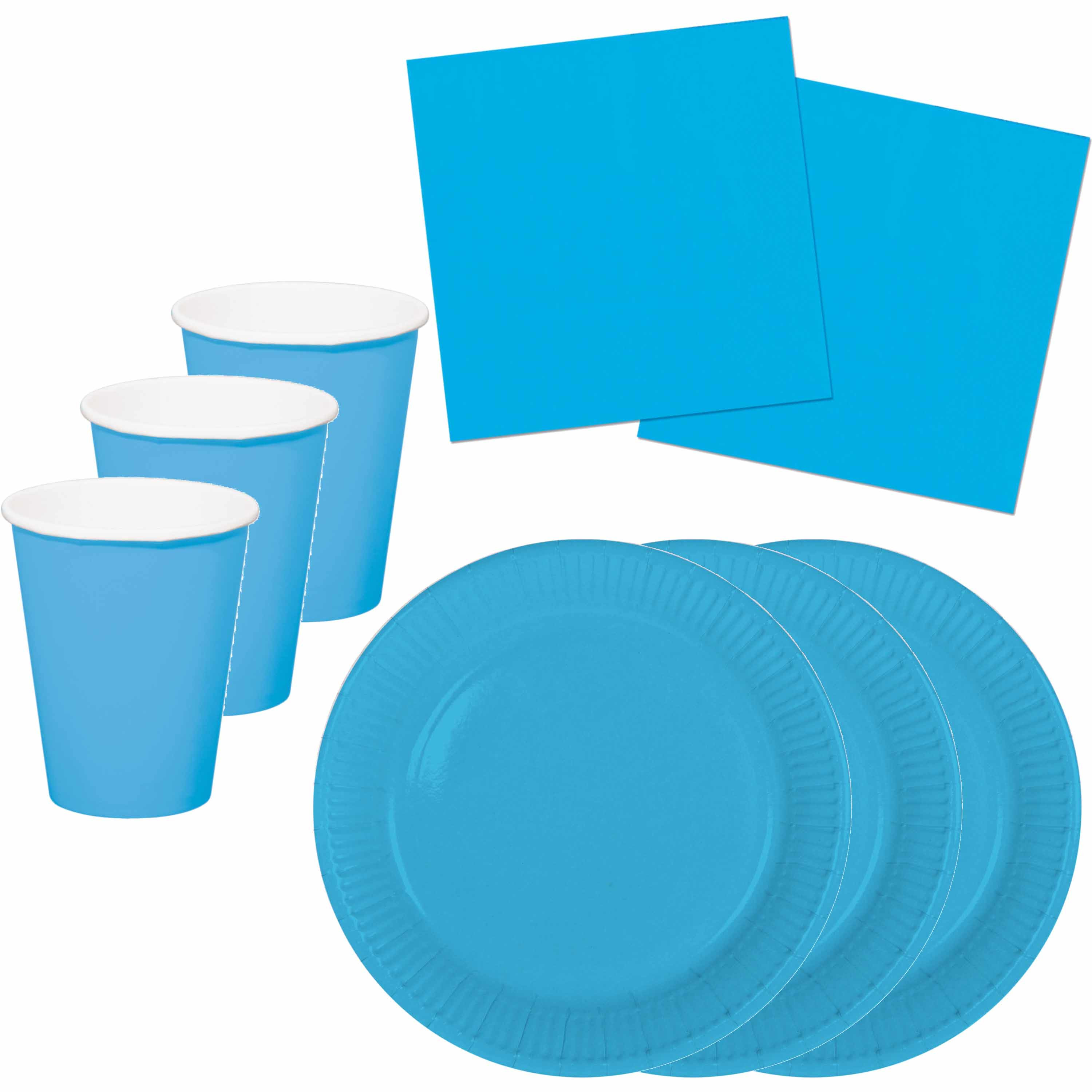 Tafel dekken feestartikelen kleur blauw 32x bordjes-32x drink bekers-40x servetten