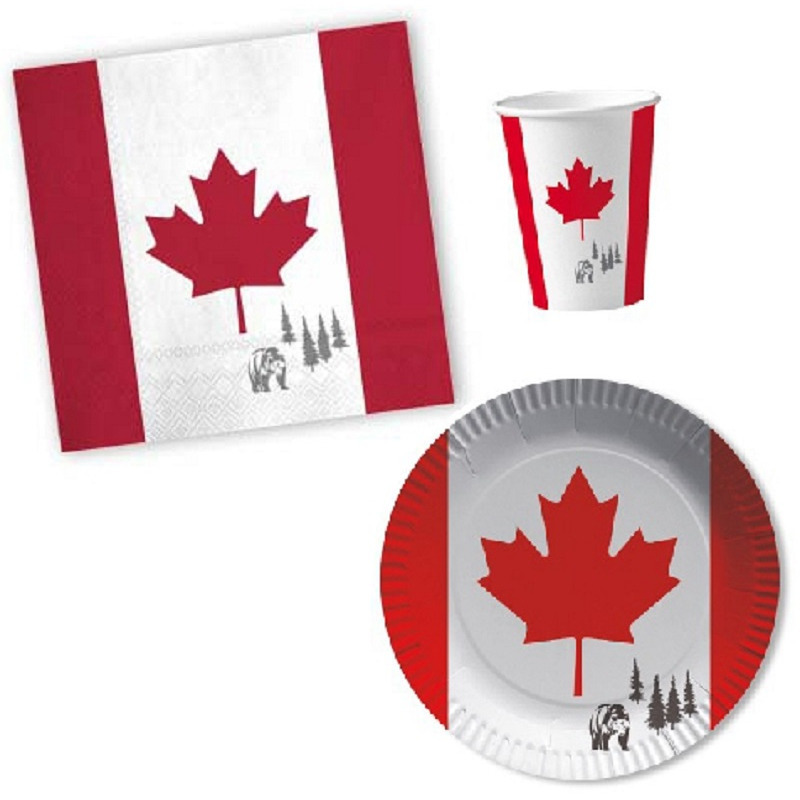 Tafel dekken versiering set vlag Canada thema voor 16x personen